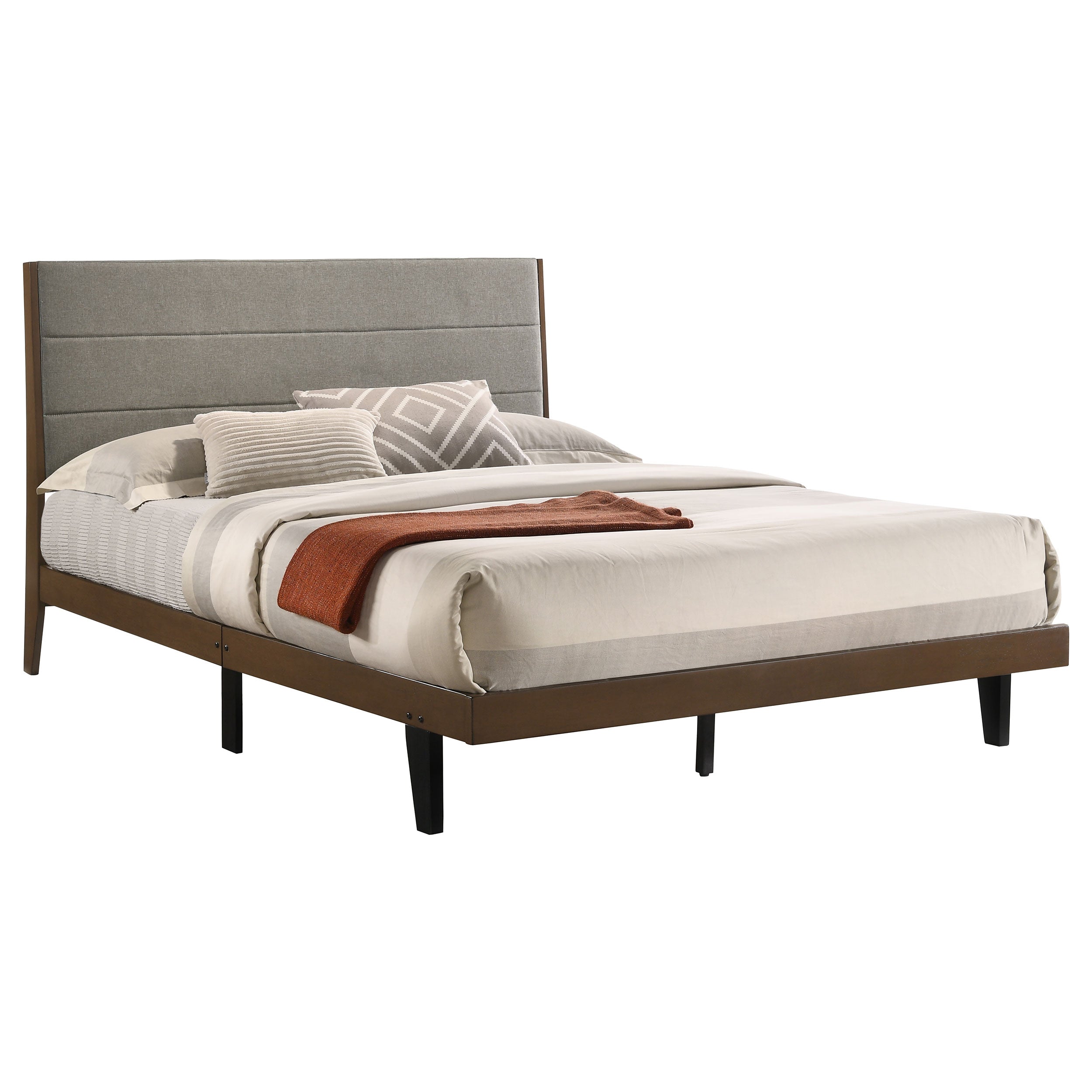 Mays Upholstered Queen Platform Bed Walnut Brown and Grey