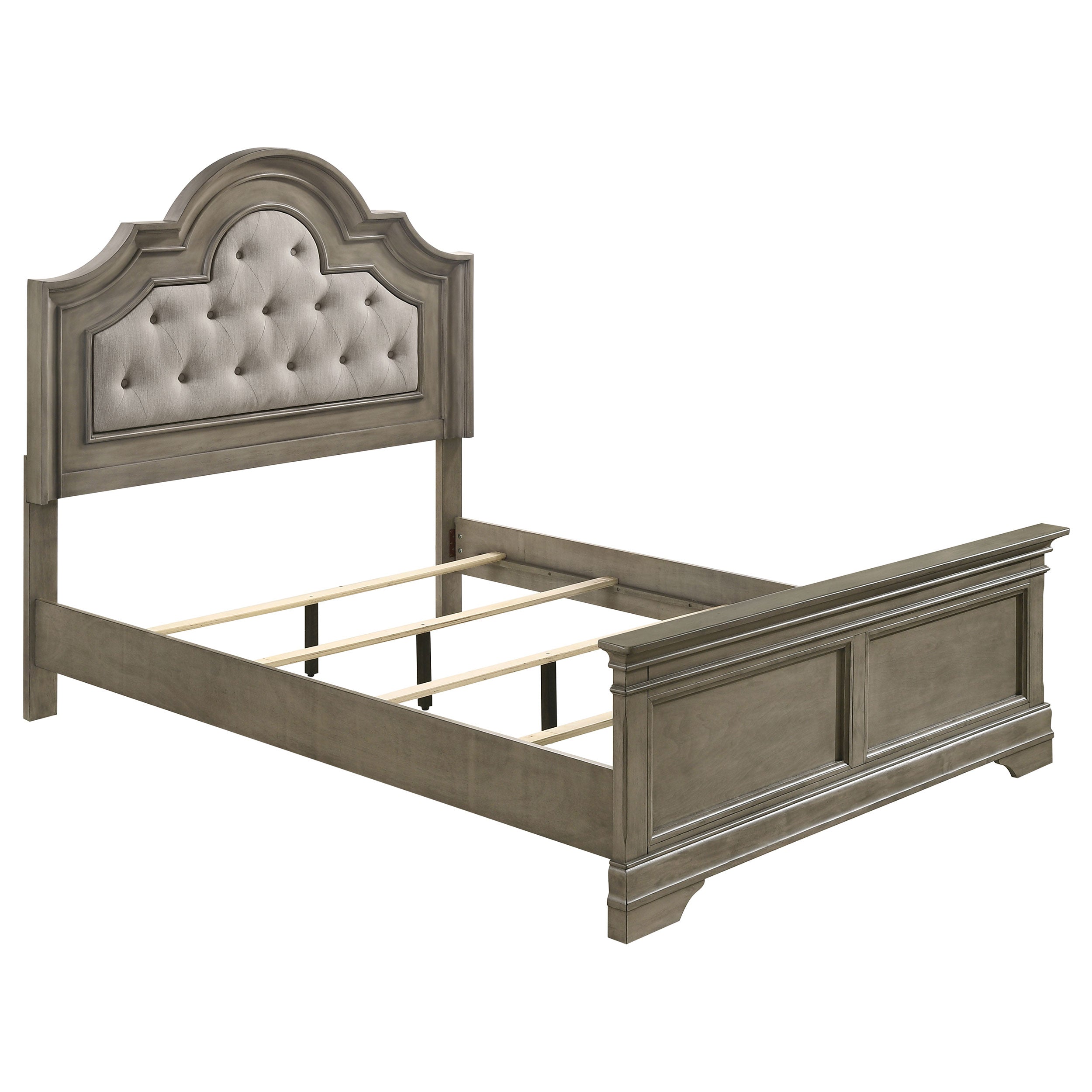 Manchester Bed with Upholstered Arched Headboard Beige and Wheat Eastern King