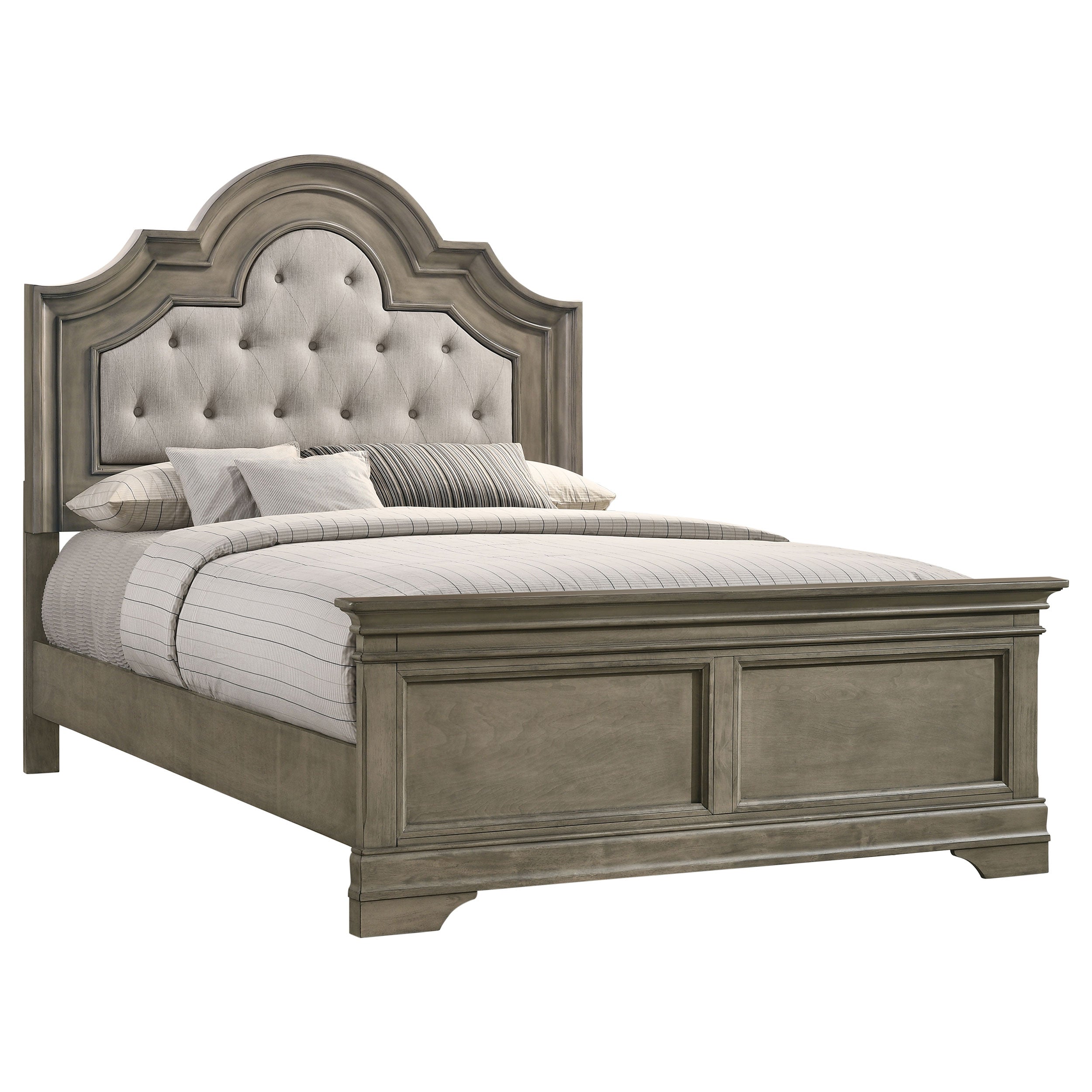 Manchester Bed with Upholstered Arched Headboard Beige and Wheat Eastern King