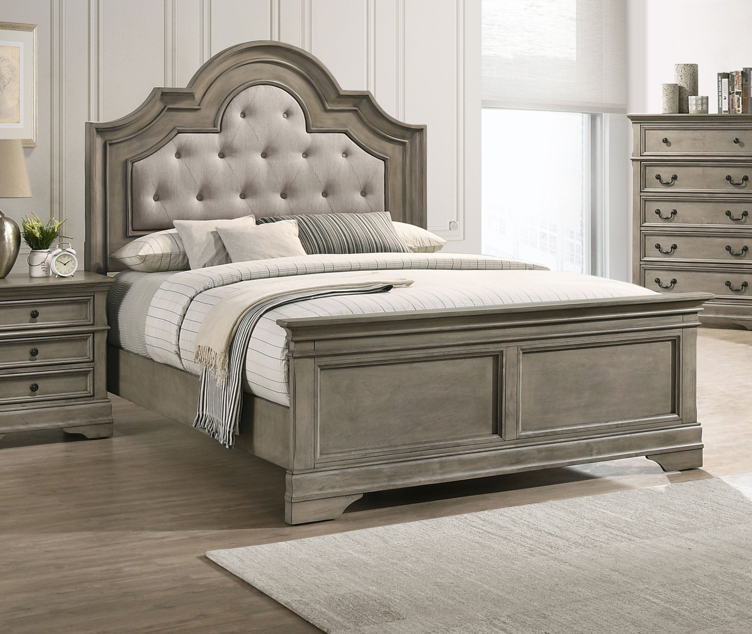 Manchester Bed with Upholstered Arched Headboard Beige and Wheat California King