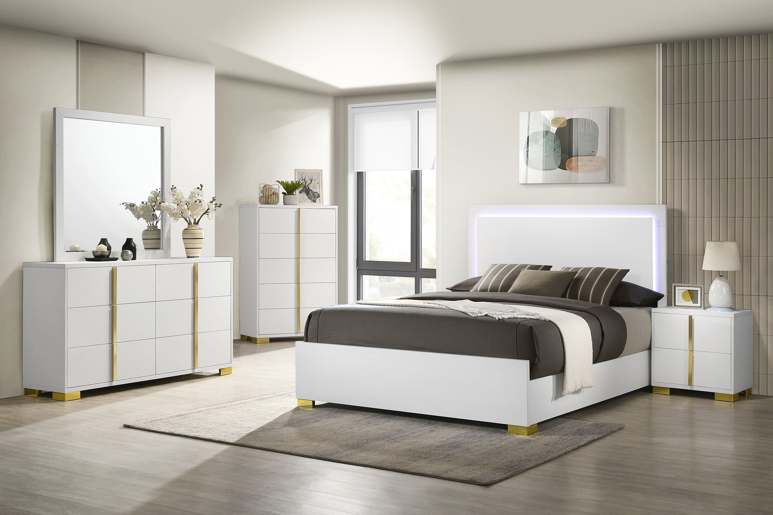 Marceline 5-piece Full Bedroom Set with LED Headboard White
