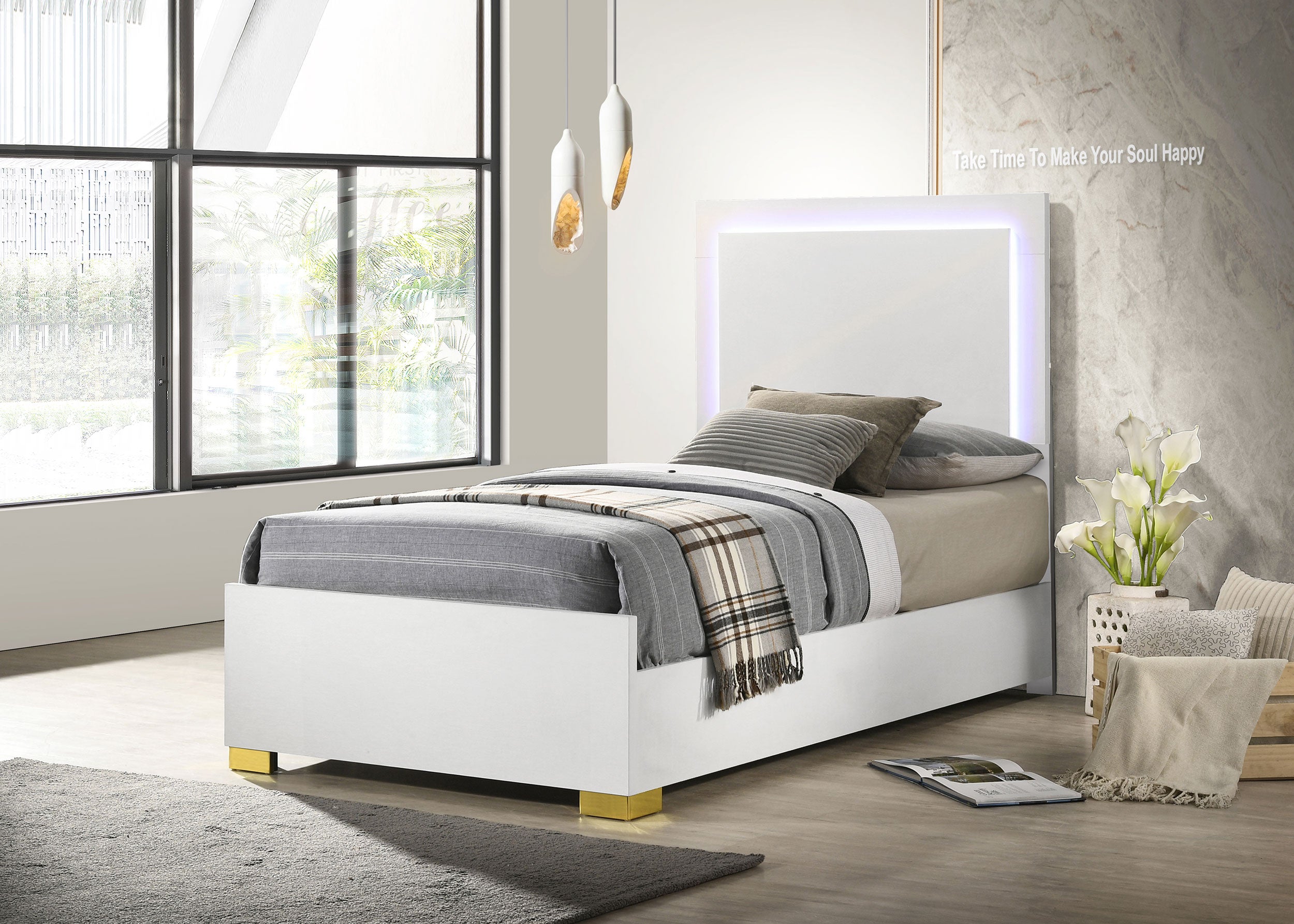 Marceline Twin Bed with LED Headboard White