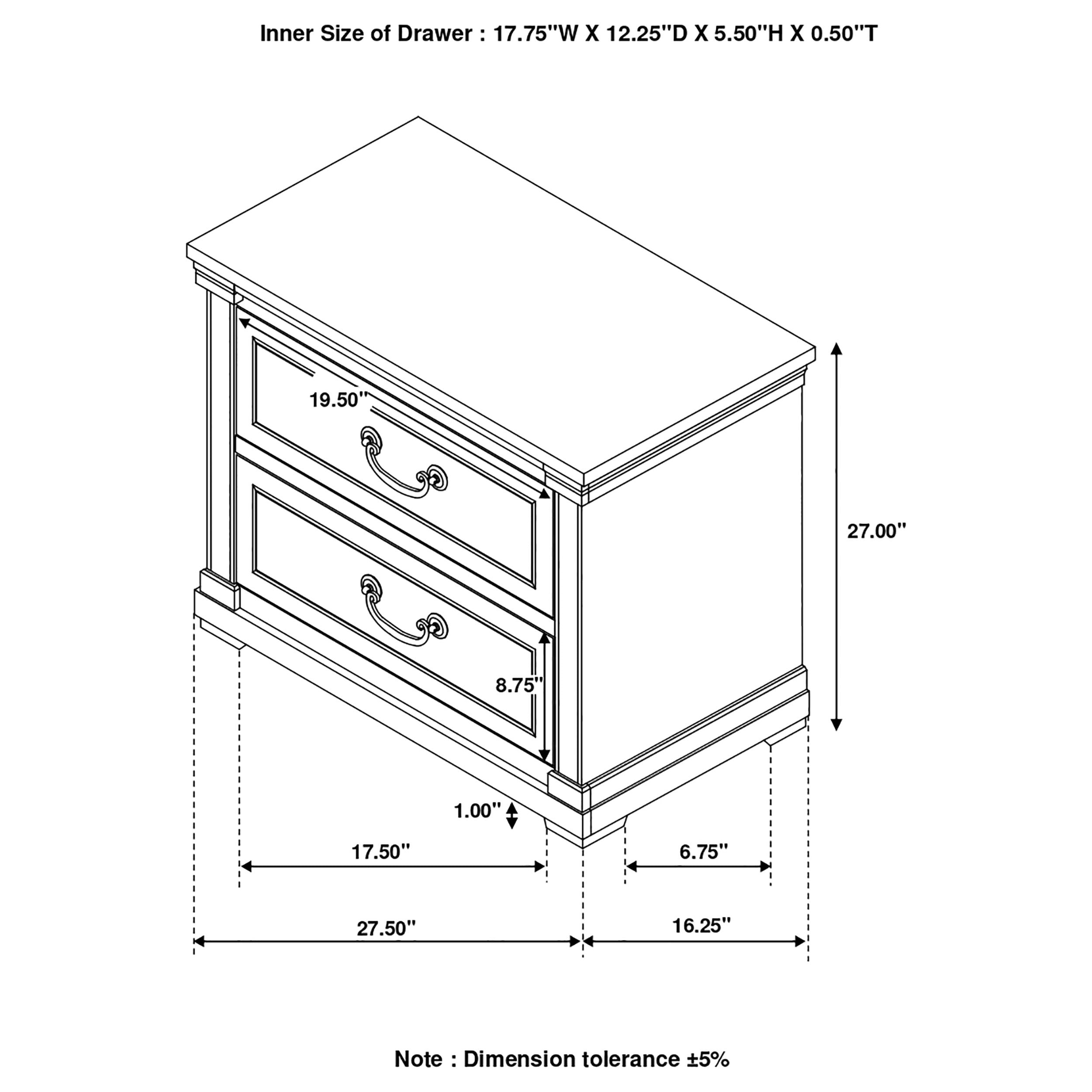 Hillcrest 2-drawer Nightstand Dark Rum and White