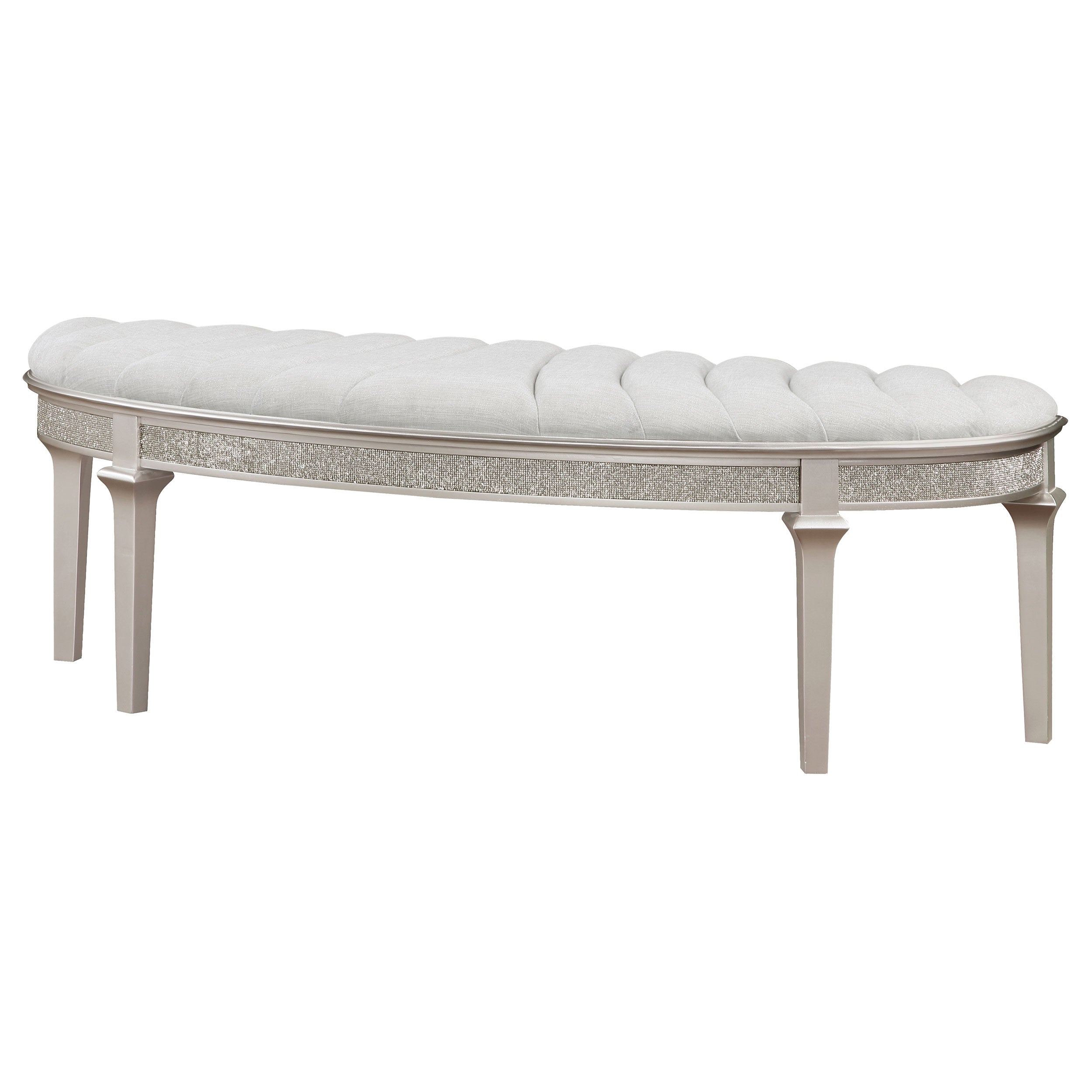 Evangeline Upholstered Demilune Bench Ivory and Silver Oak