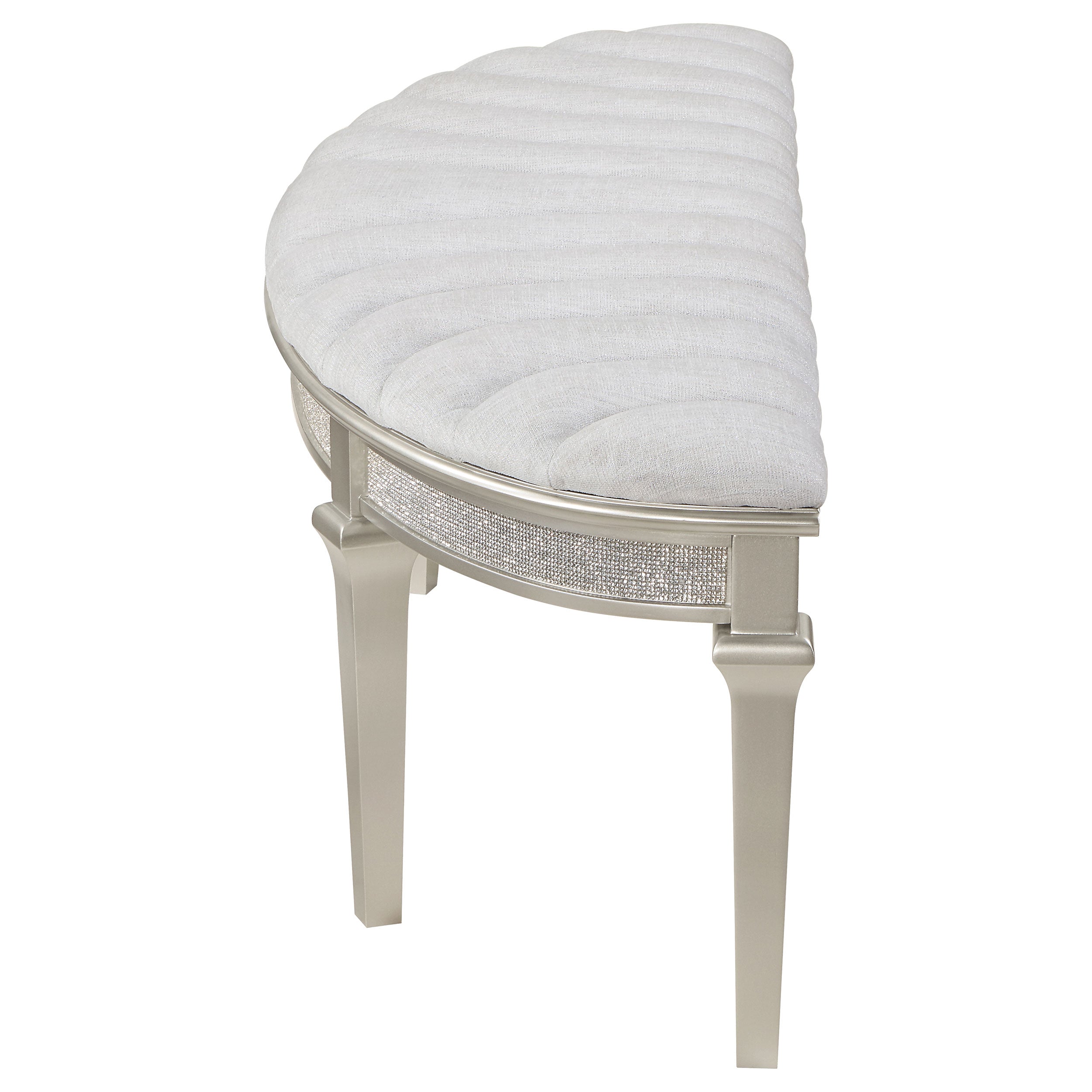 Evangeline Upholstered Demilune Bench Ivory and Silver Oak