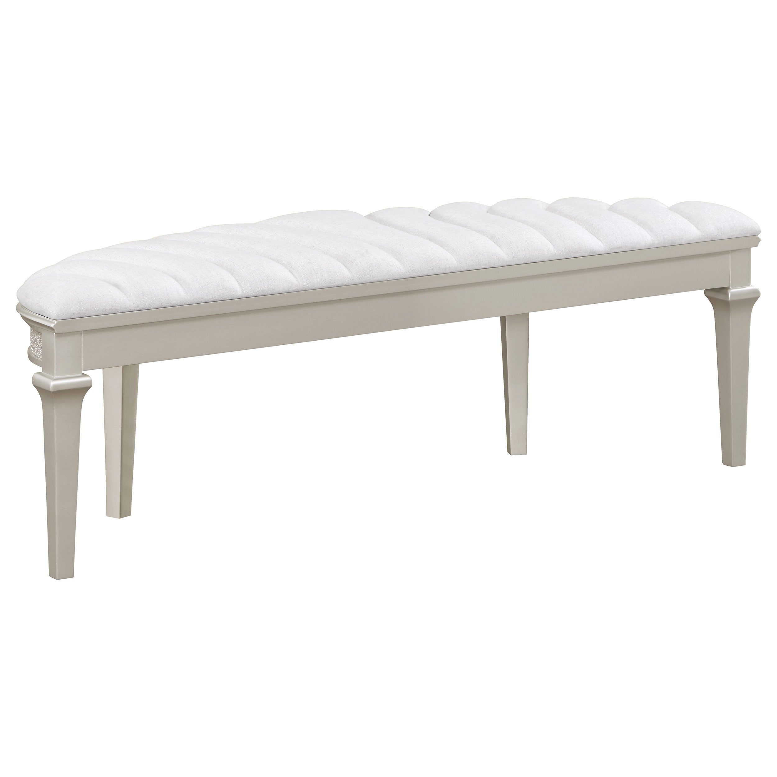 Evangeline Upholstered Demilune Bench Ivory and Silver Oak