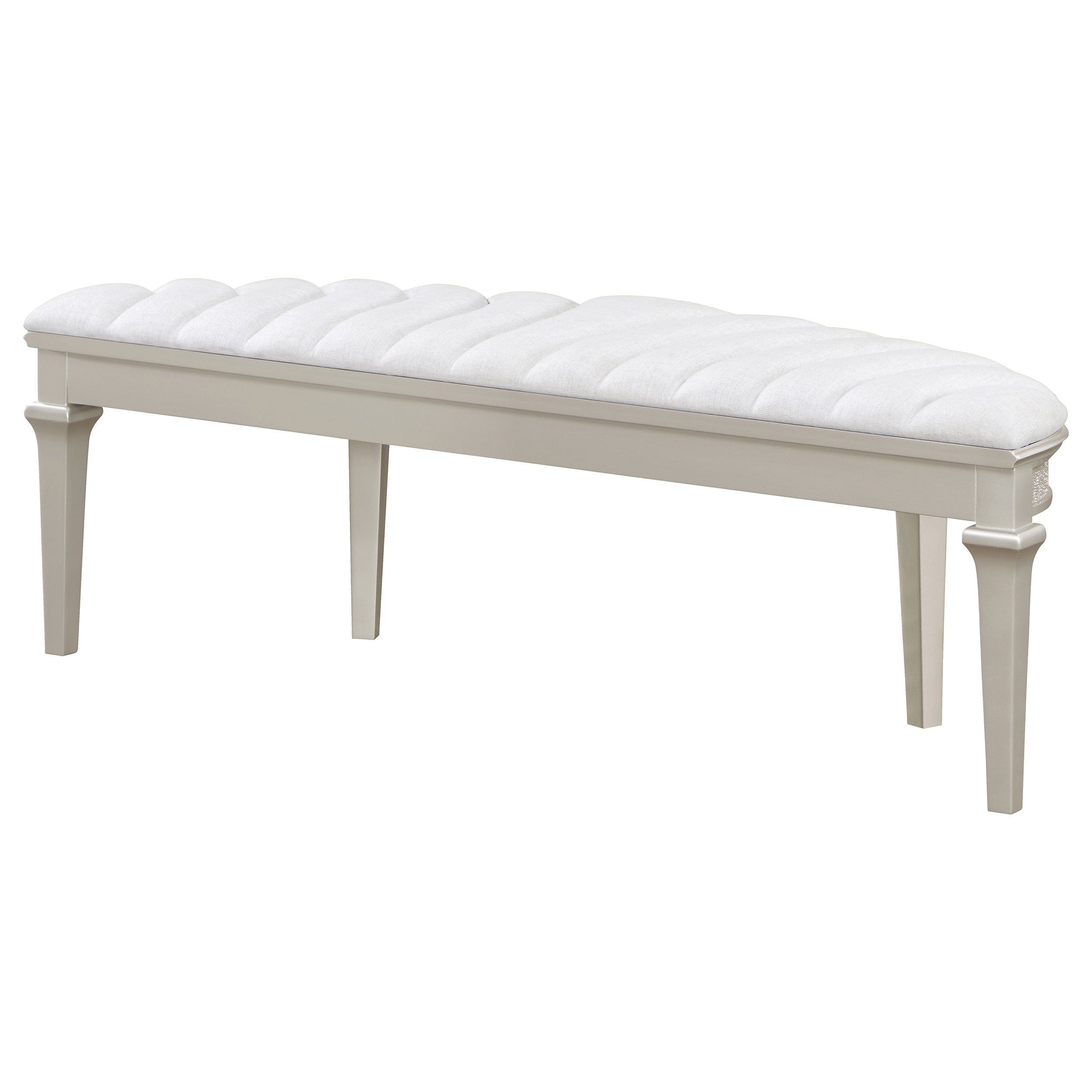 Evangeline Upholstered Demilune Bench Ivory and Silver Oak