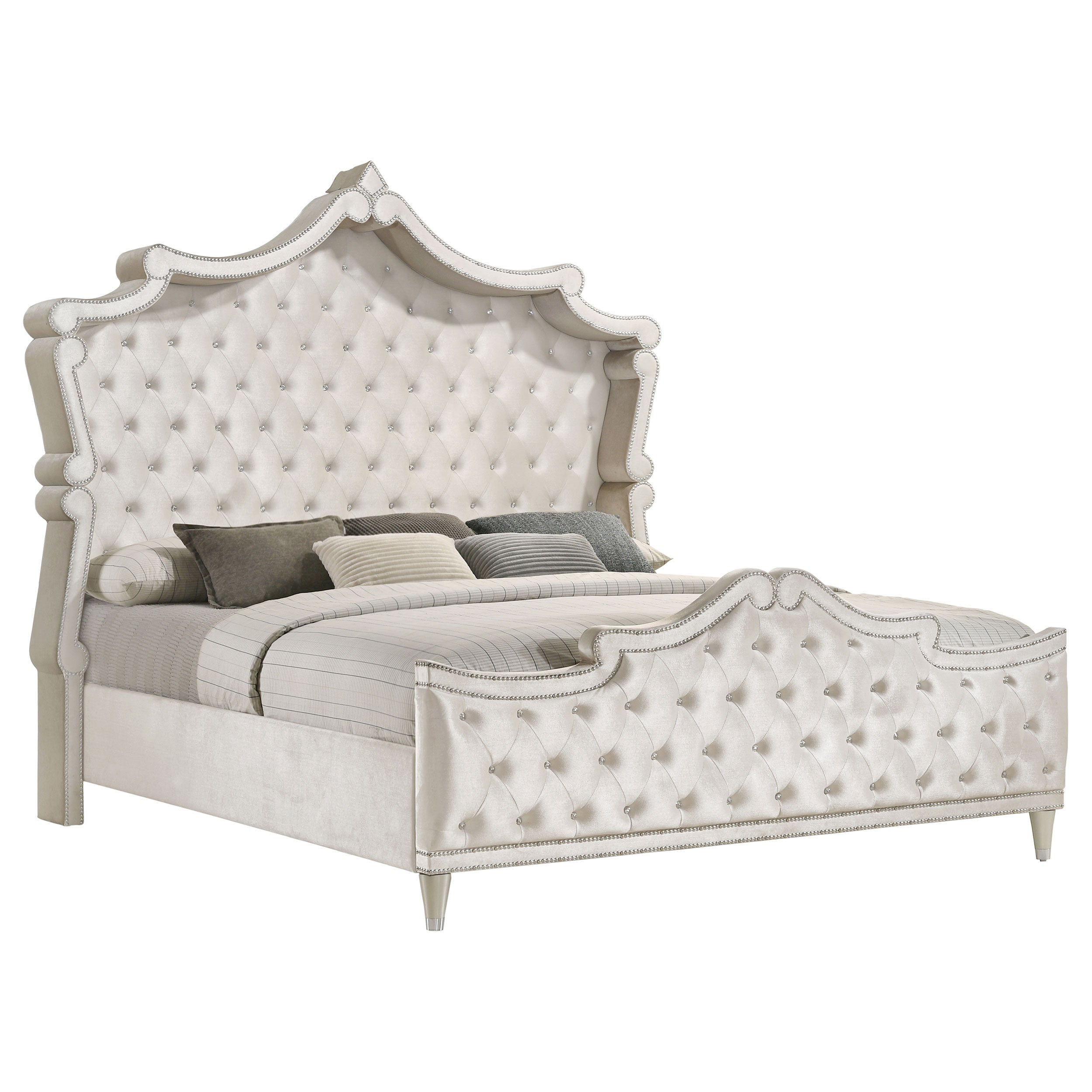 Antonella 5-Piece California King Upholstered Tufted Bedroom Set Ivory and Camel