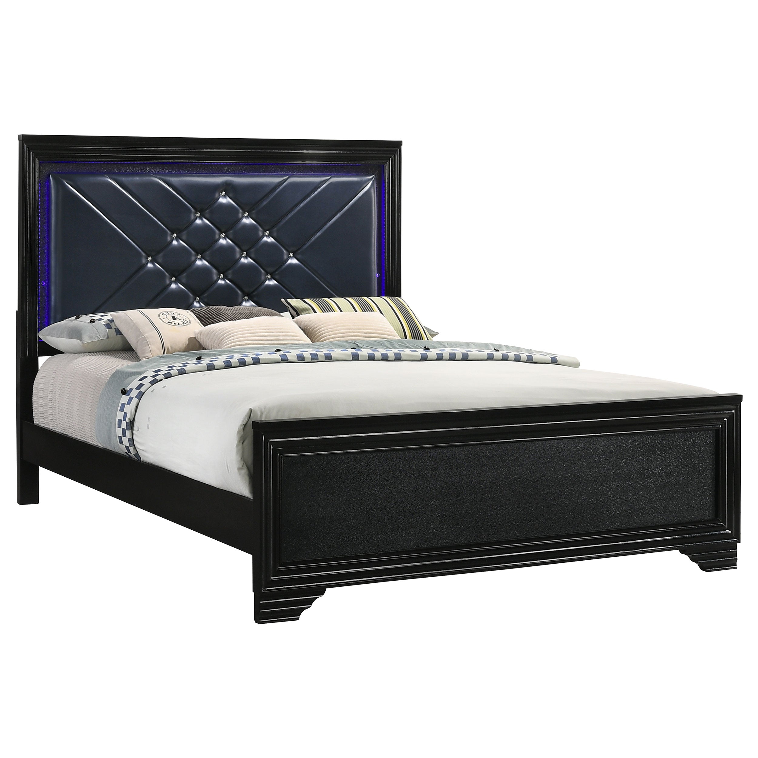 Penelope Queen Bed with LED Lighting Black and Midnight Star