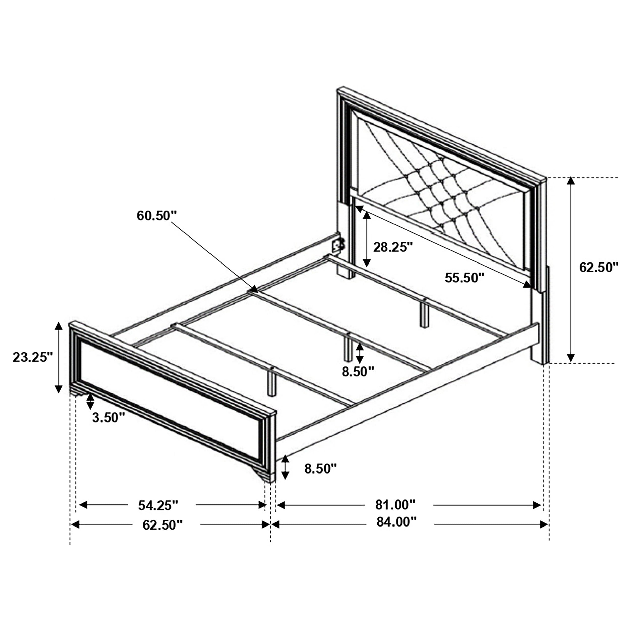 Penelope Queen Bed with LED Lighting Black and Midnight Star