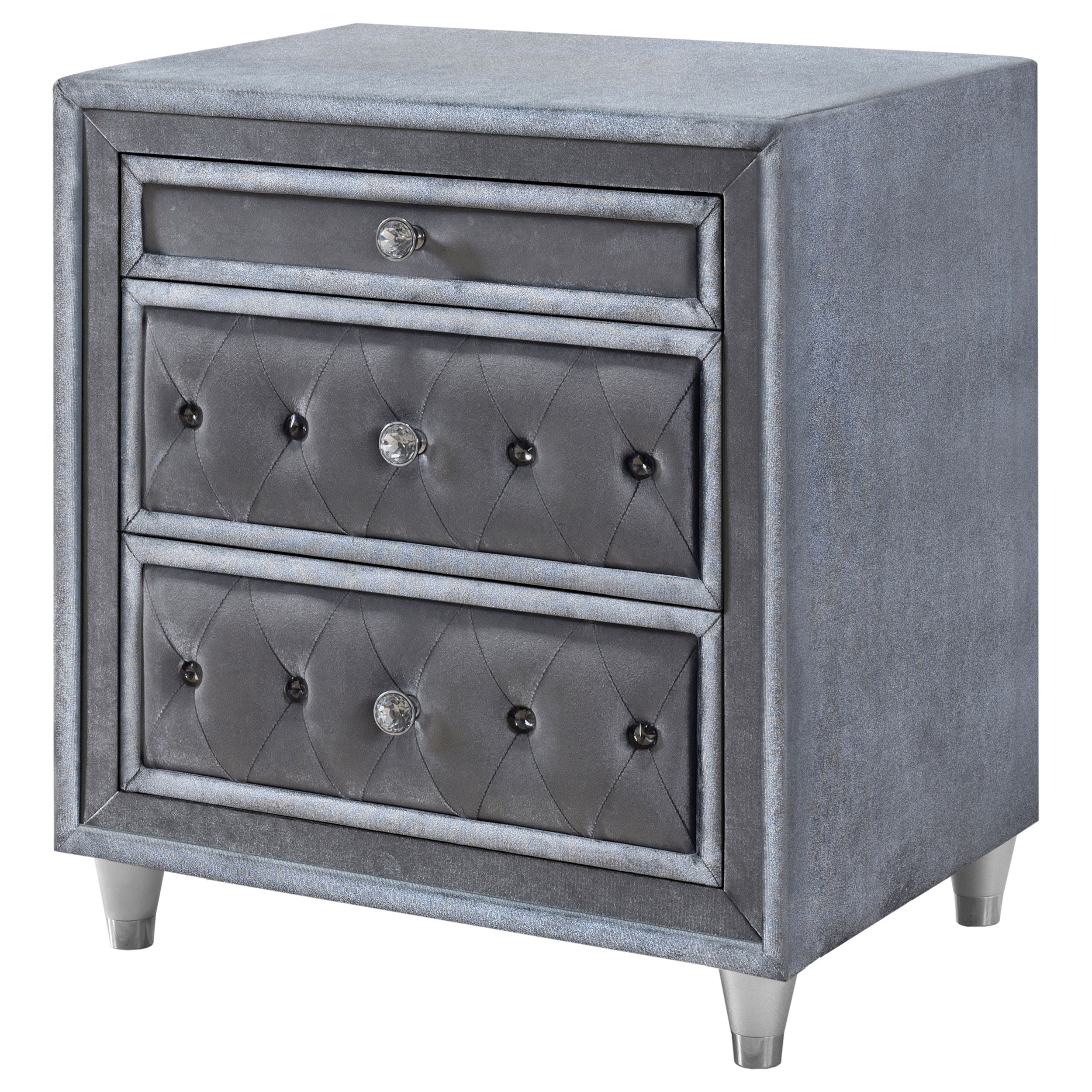 Antonella 3-drawer Upholstered Nightstand Grey