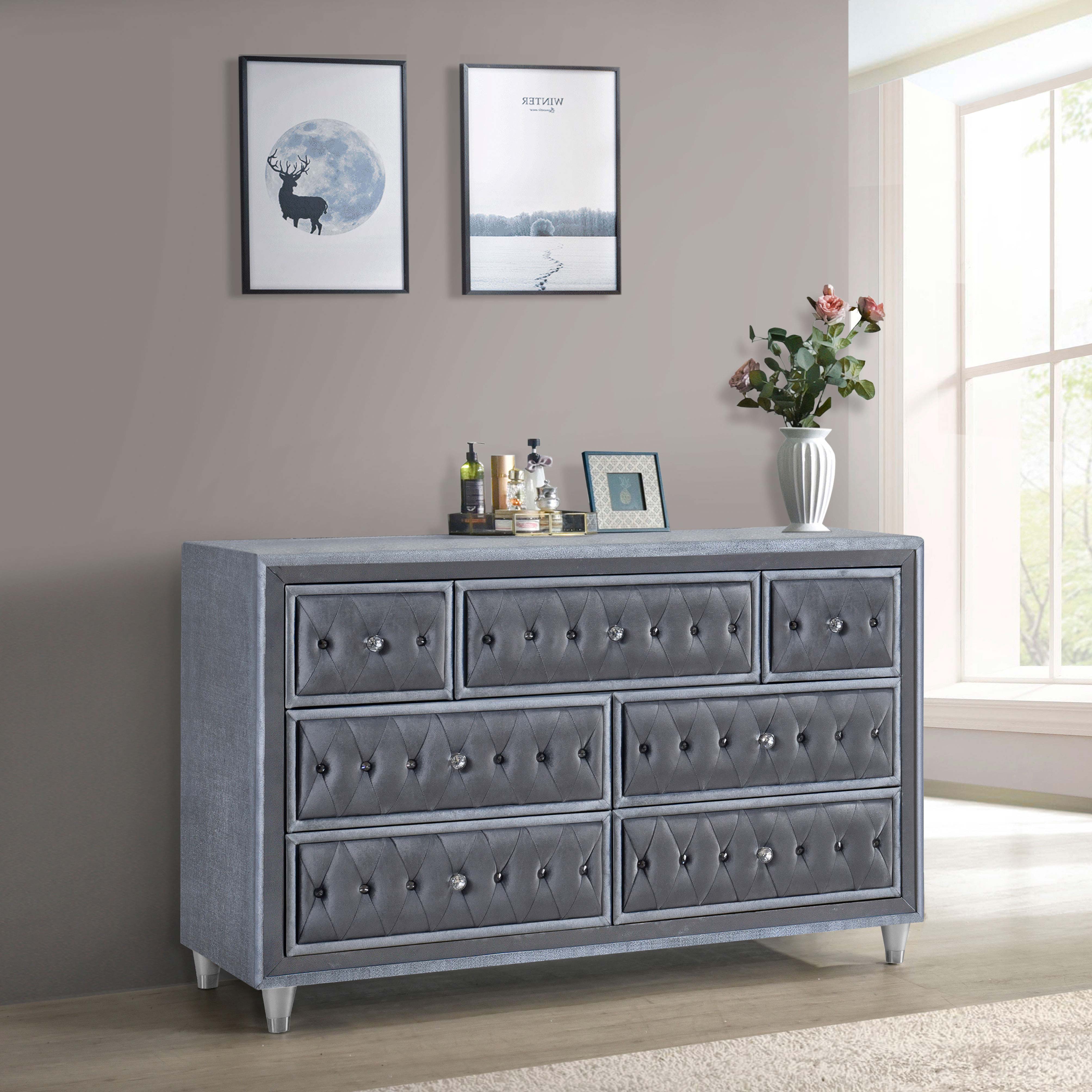 Antonella 7-drawer Upholstered Dresser Grey