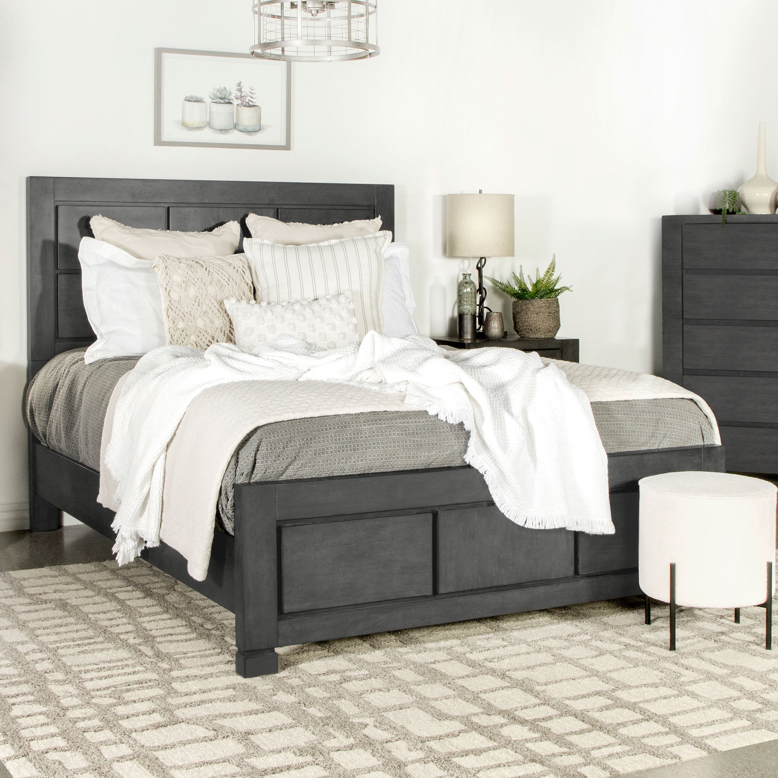 Lorenzo Rectangular Panel Bed Dark Grey Eastern King