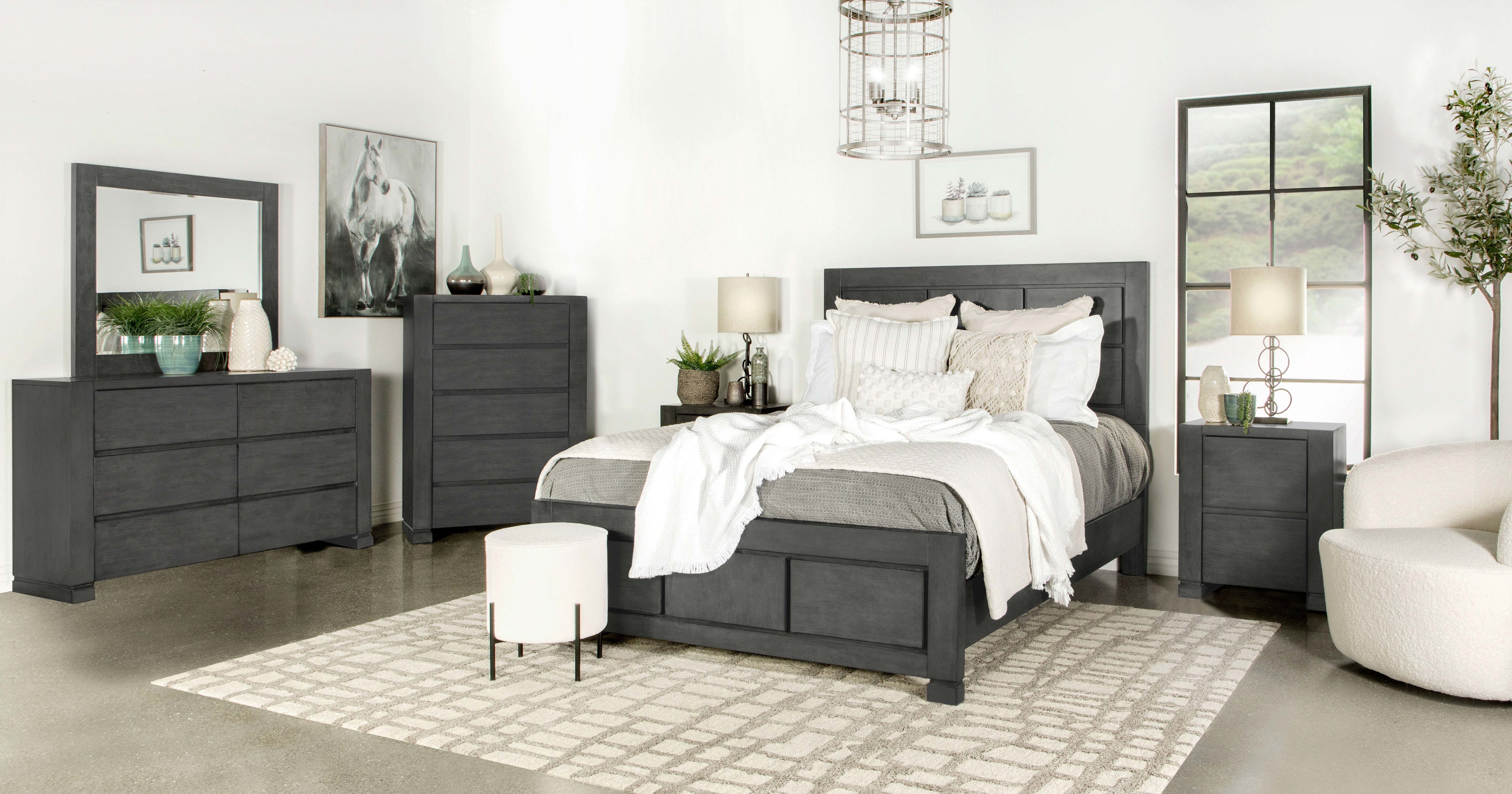 Lorenzo Rectangular Panel Bed Dark Grey Eastern King