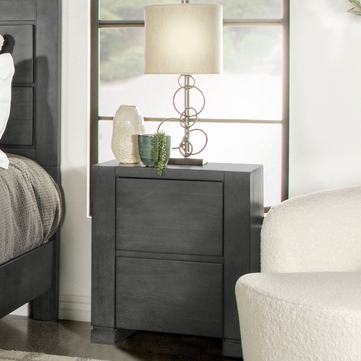 Lorenzo 2-drawer Nightstand Dark Grey