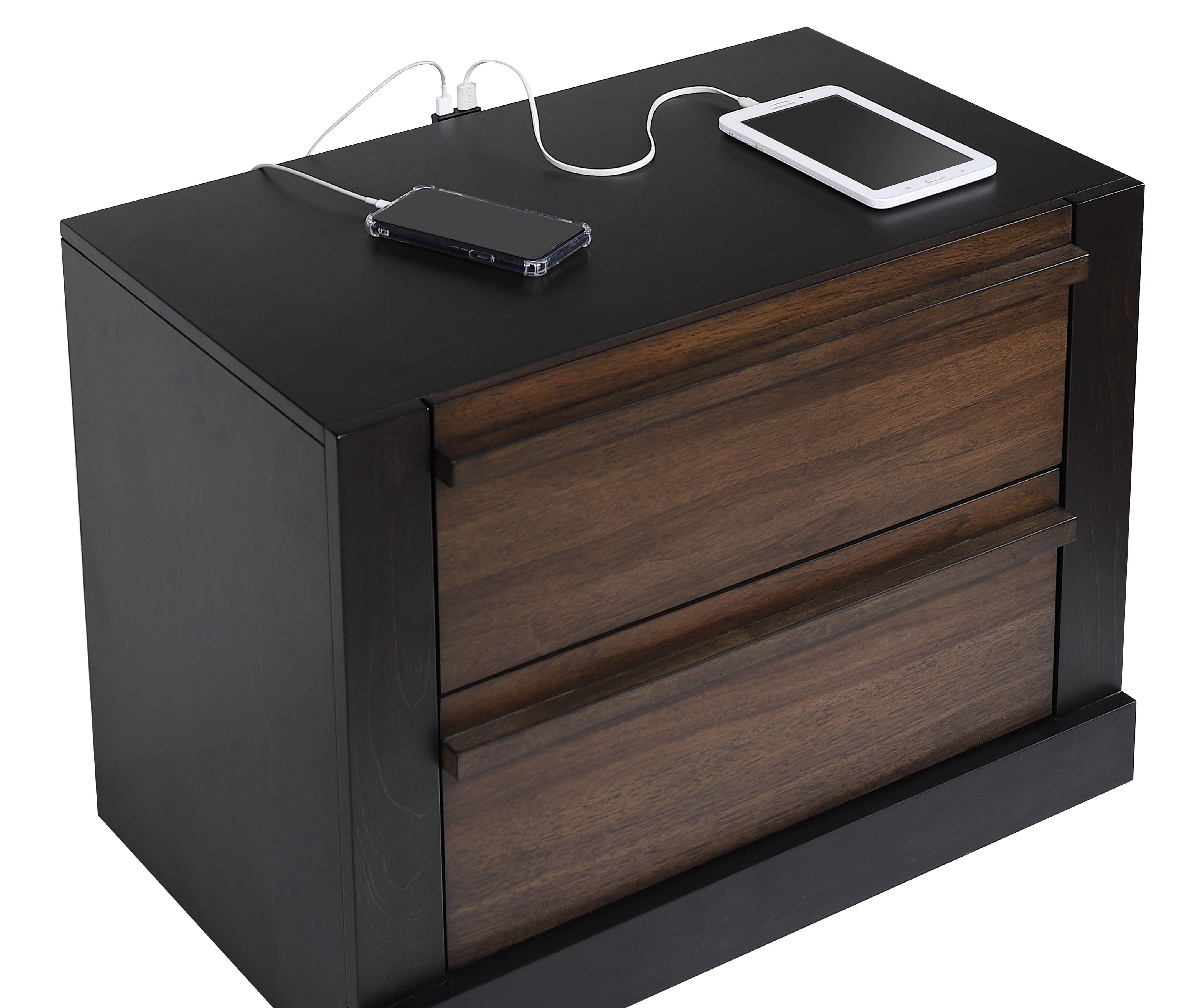 Azalia 2-drawer Nightstand Black and Walnut