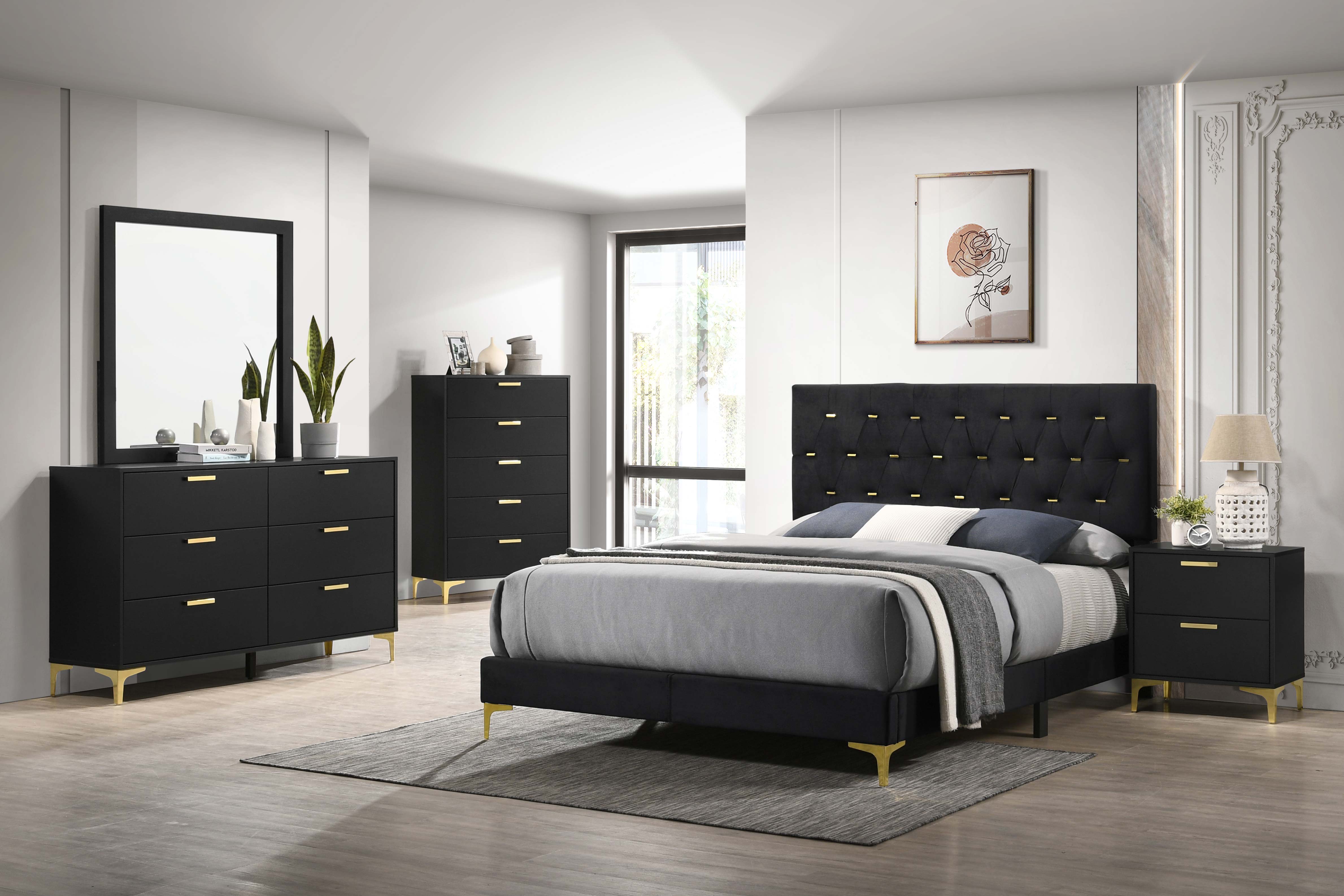 Kendall Tufted Panel Eastern King Bed Black and Gold