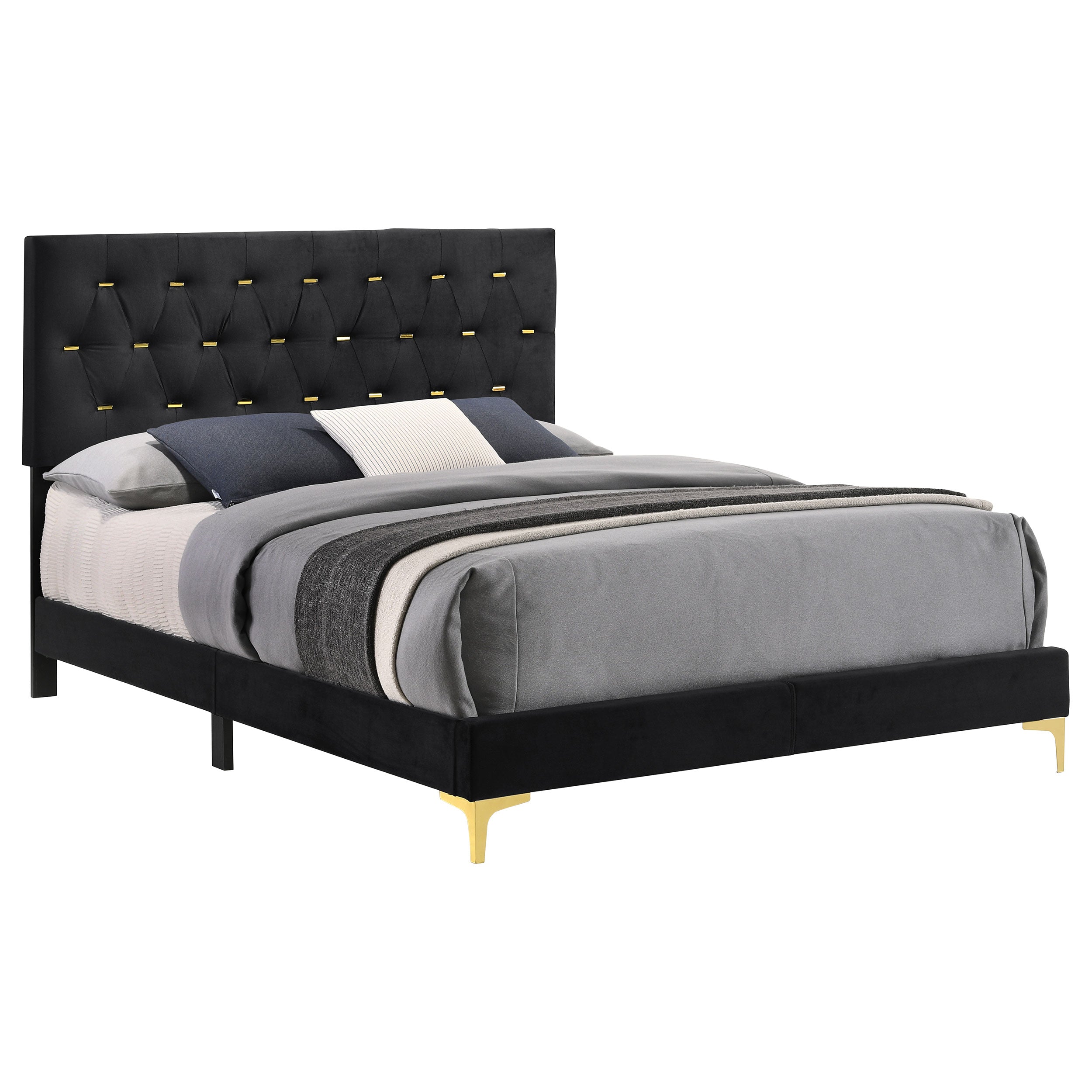 Kendall Tufted Panel California King Bed Black and Gold