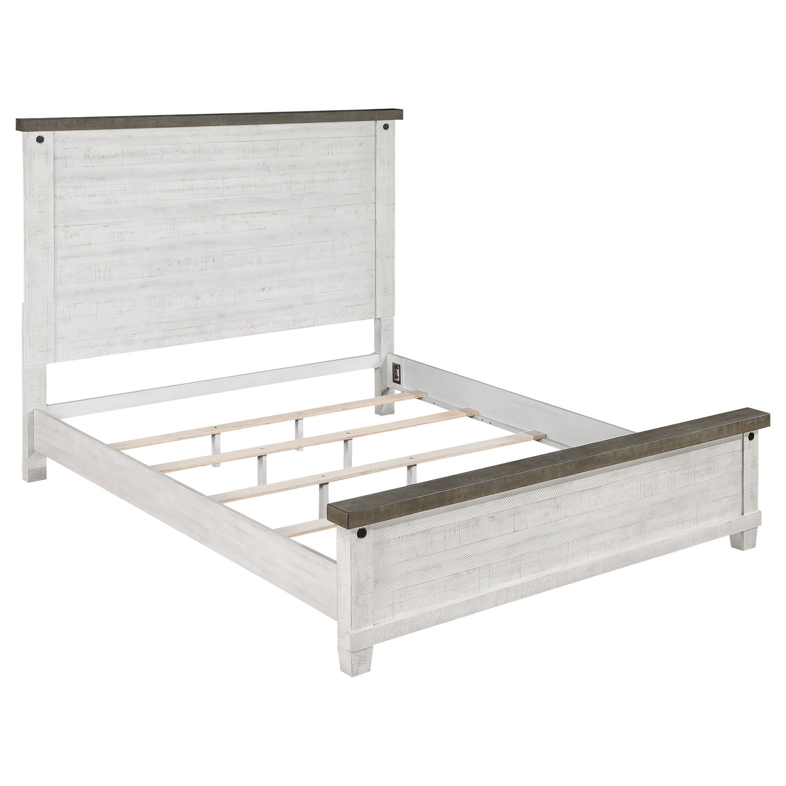 Lilith Queen Panel Bed Distressed Grey and White