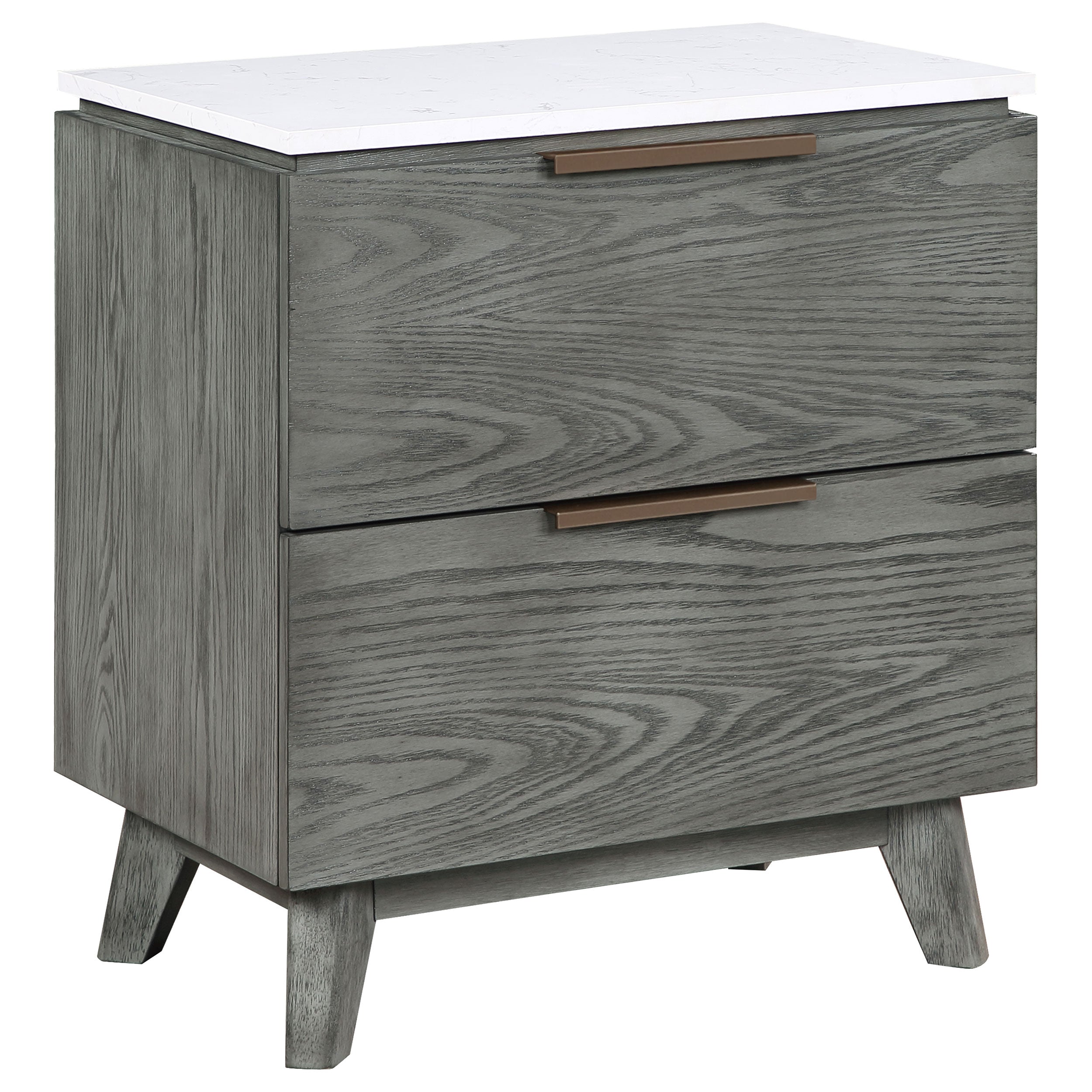 Nathan 2-drawer Nightstand with USB Port White Marble and Grey