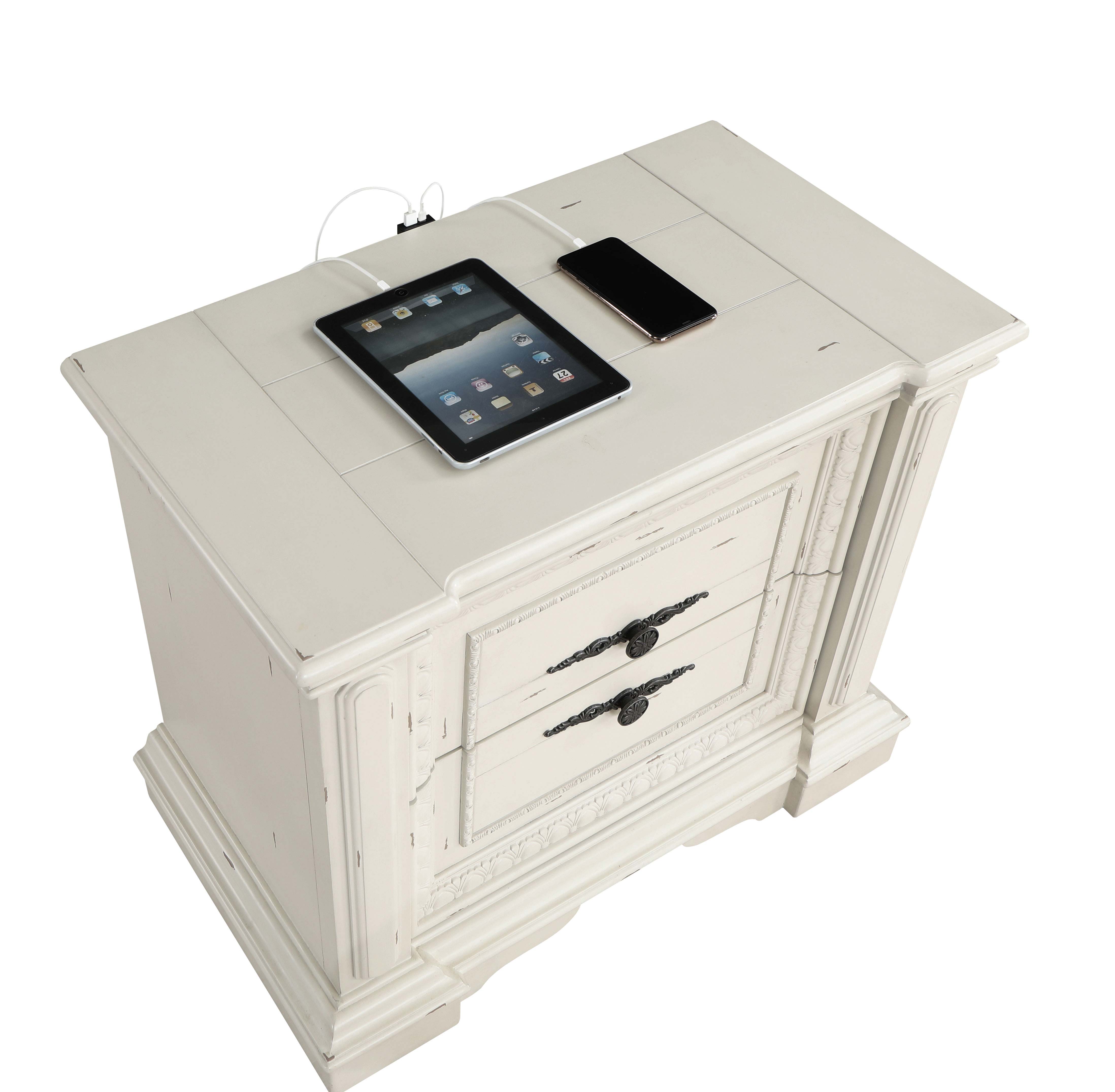 Evelyn 2-drawer Nightstand with USB Ports Antique White