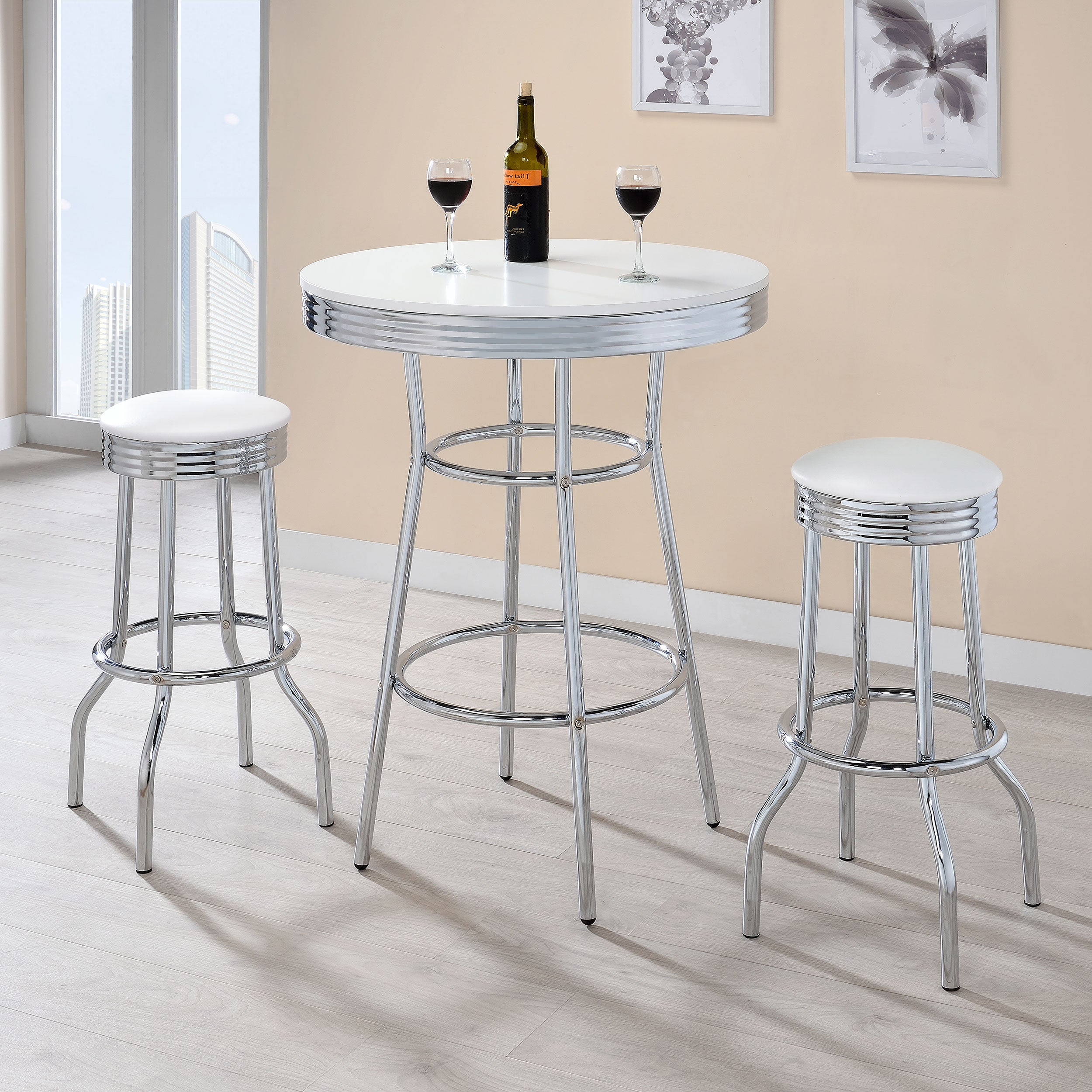 Theodore Upholstered Top Bar Stools White and Chrome (Set of 2)