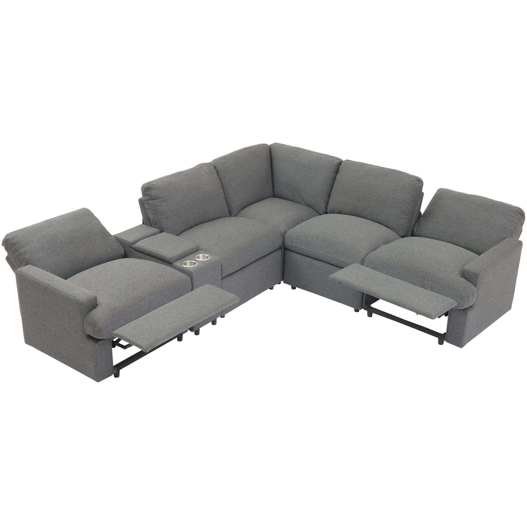 104'' Power Recliner Corner Sofa Home Theater Reclining Sofa Sectional Couches with Storage Box, Cup Holders, USB Ports and Power Socket for Living Room, Dark Grey