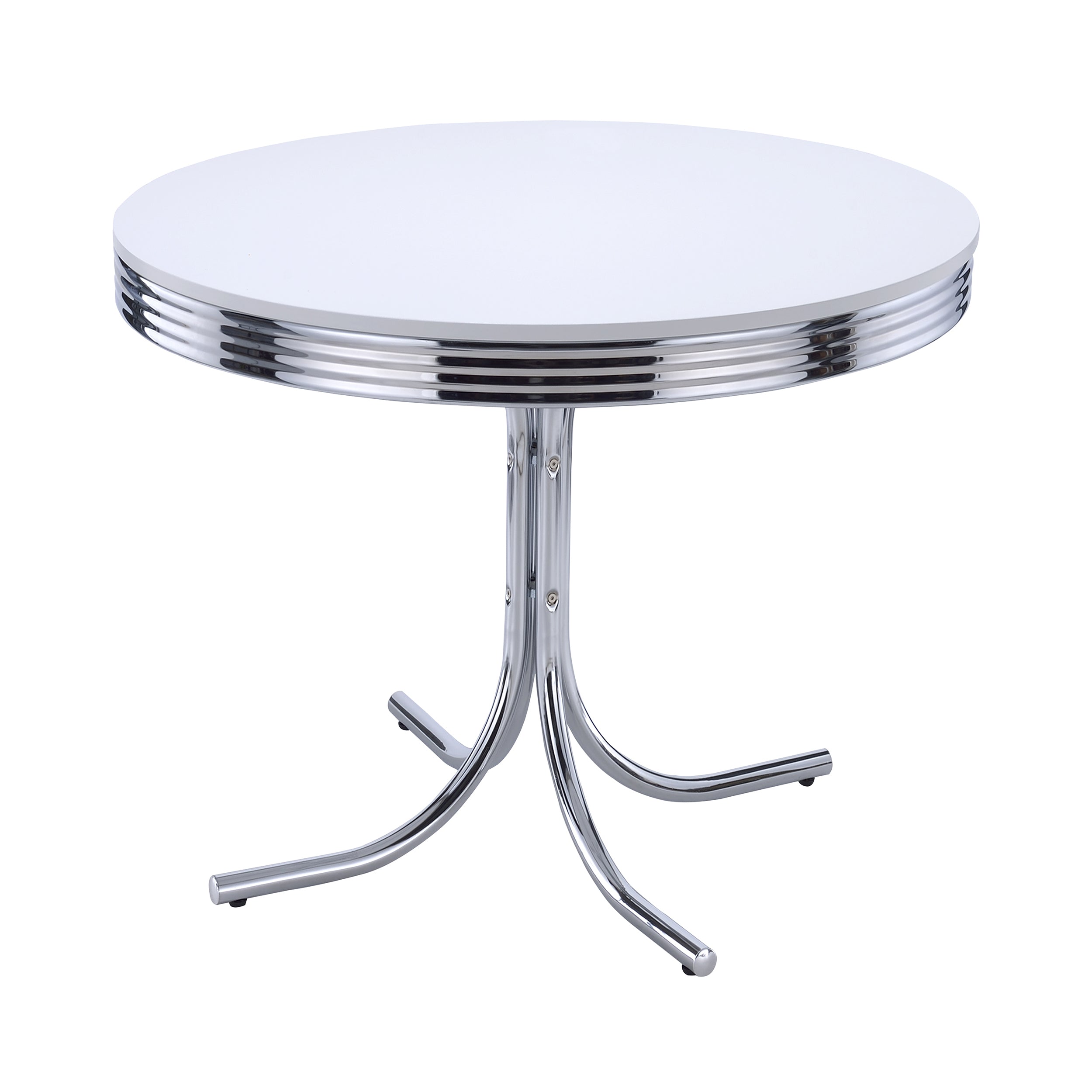 Daddow Round Dining Table Glossy White and Chrome Dining Table White