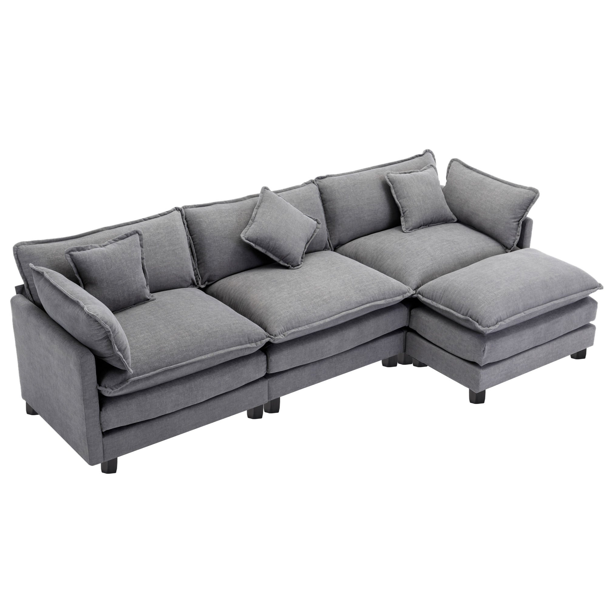 112.2" L-Shape Chenille Upholstered Sofa for Living Room Modern Luxury Sofa Couch with Ottoman, 5 Pillows, Gray