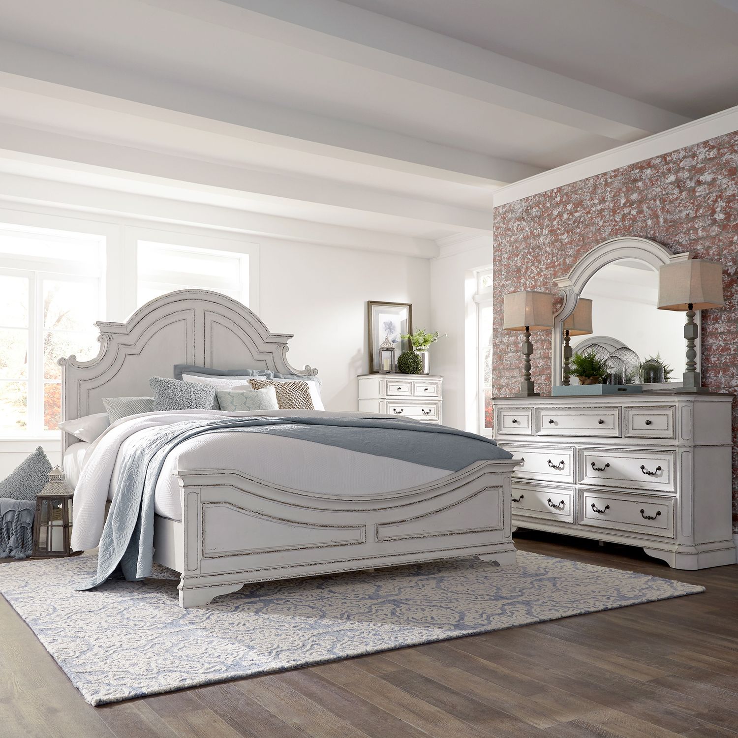 Bahan King California Panel Bed, Dresser & Mirror, Chest