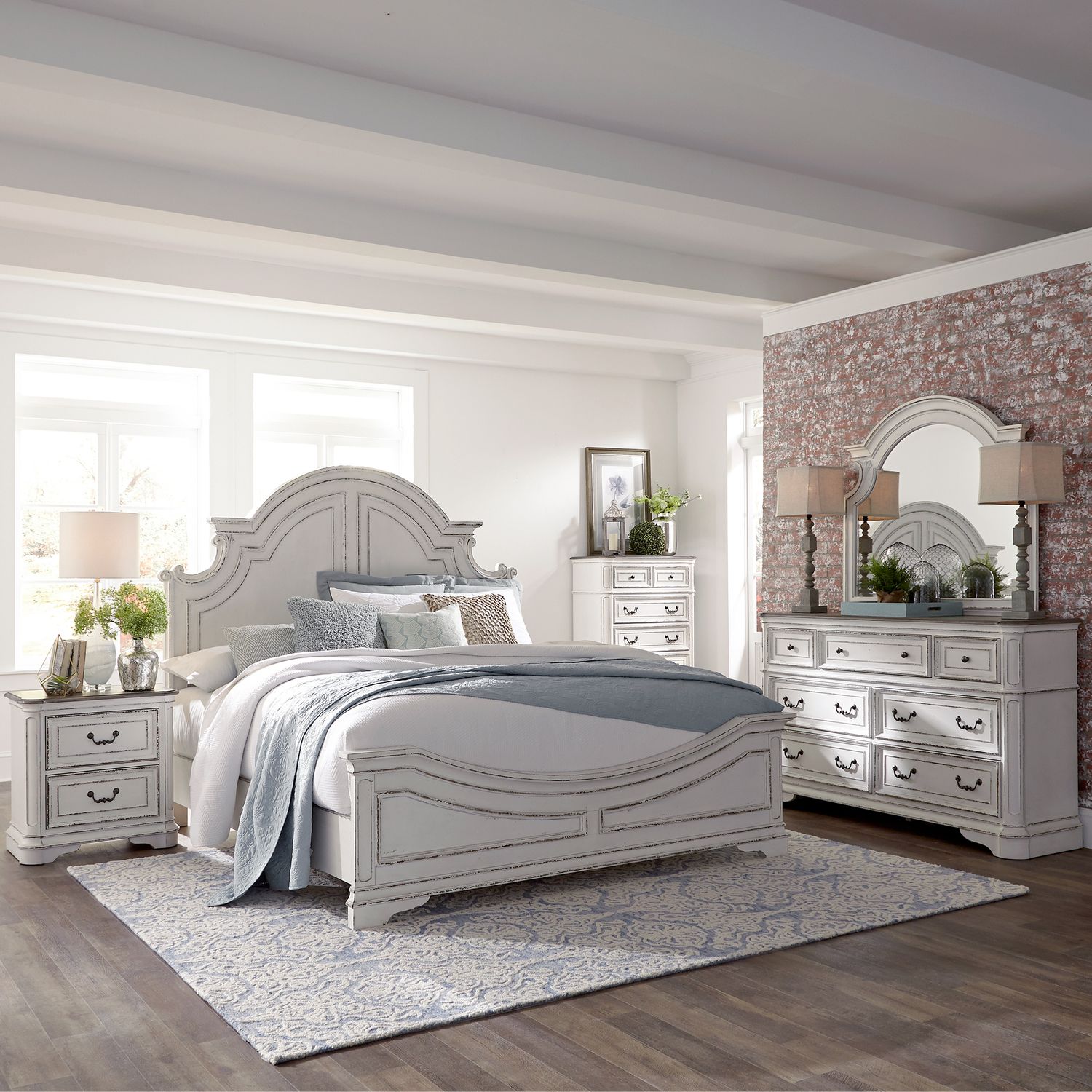 Auvergne King Panel Bed, Dresser & Mirror, Chest, Night Stand