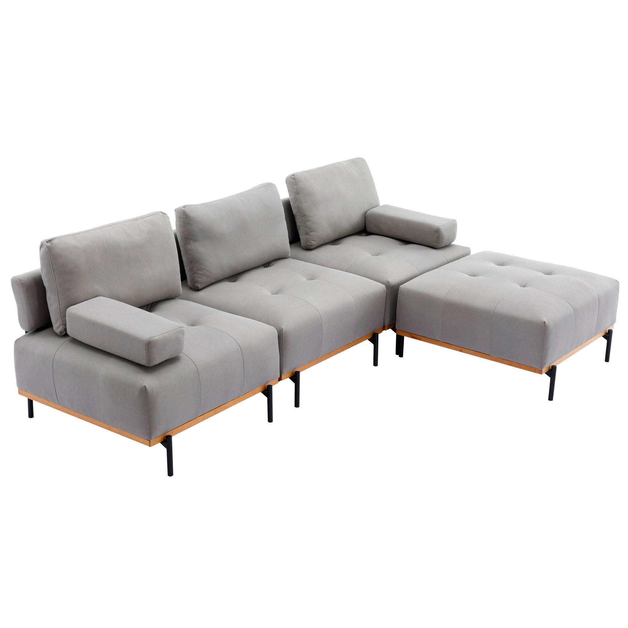 100.7'' L-Shape Sectional Sofa 3-Seater Couches with a Removable Ottoman, Comfortable Fabric for Living Room, Apartment, Grey