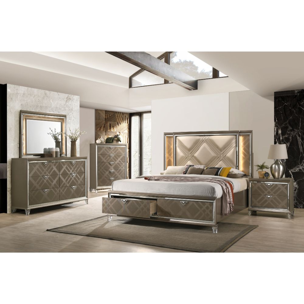 Kahmiyah Queen Bed W/Led & Storage