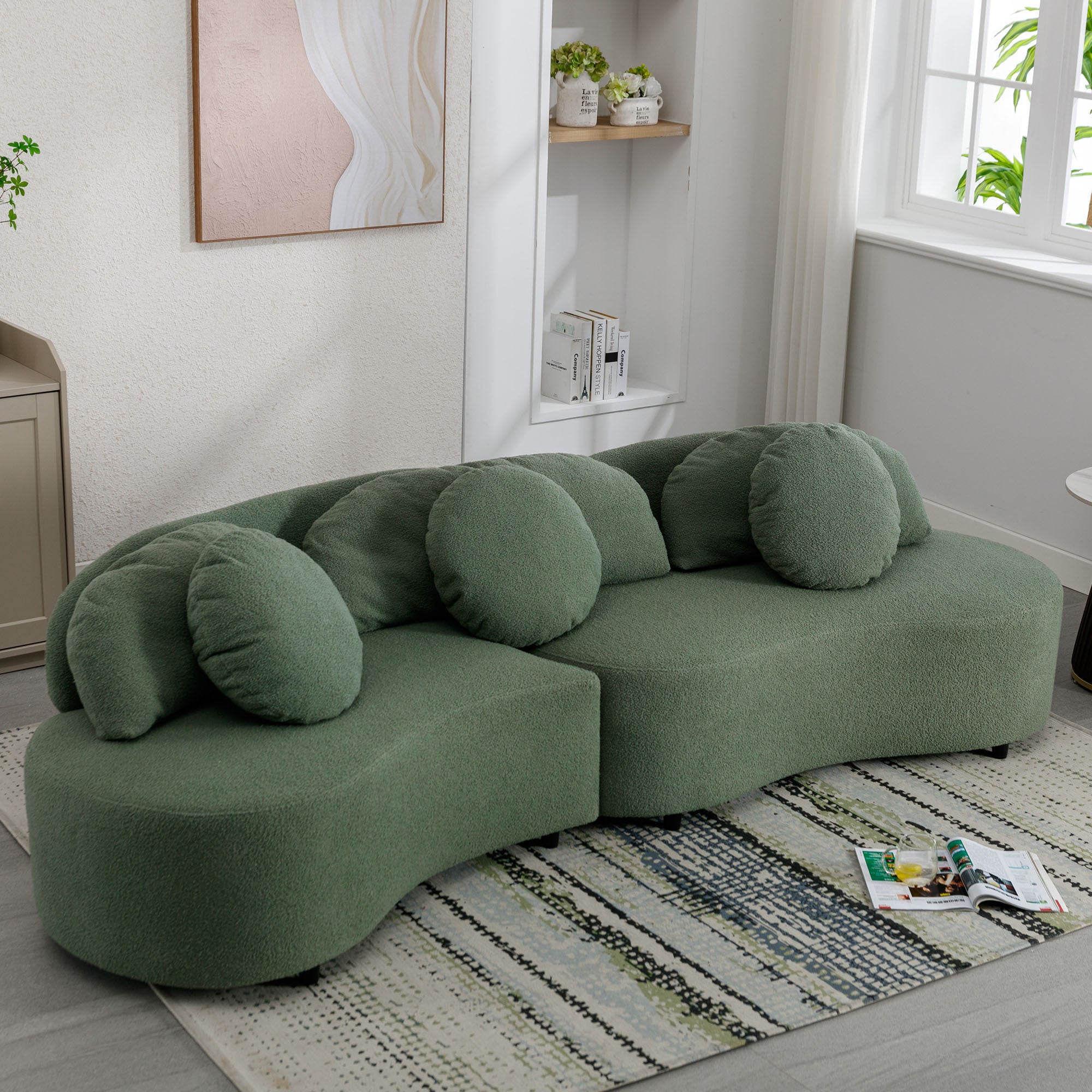 103.9" Modern Living Room Sofa Lamb Velvet Upholstered Couch Furniture for Home or Office, Green