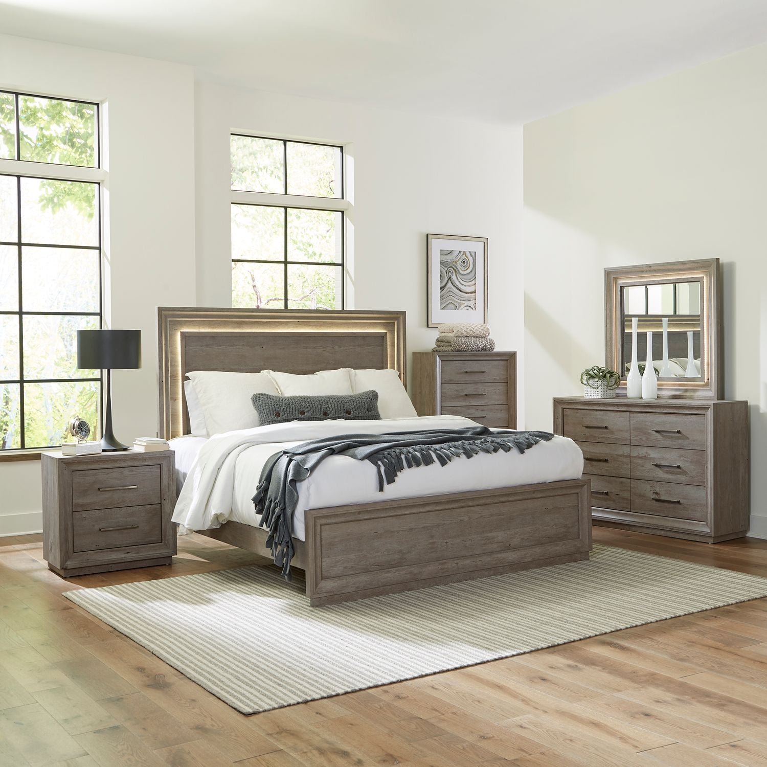 Ameriana King Panel Bed, Dresser & Mirror, Chest, Night Stand