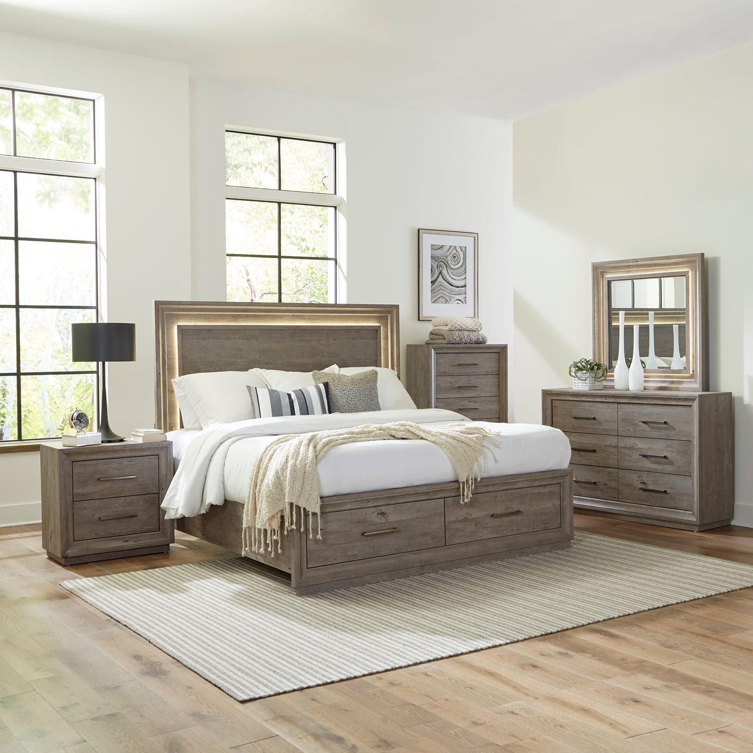 Coane King Storage Bed, Dresser & Mirror, Chest, Night Stand