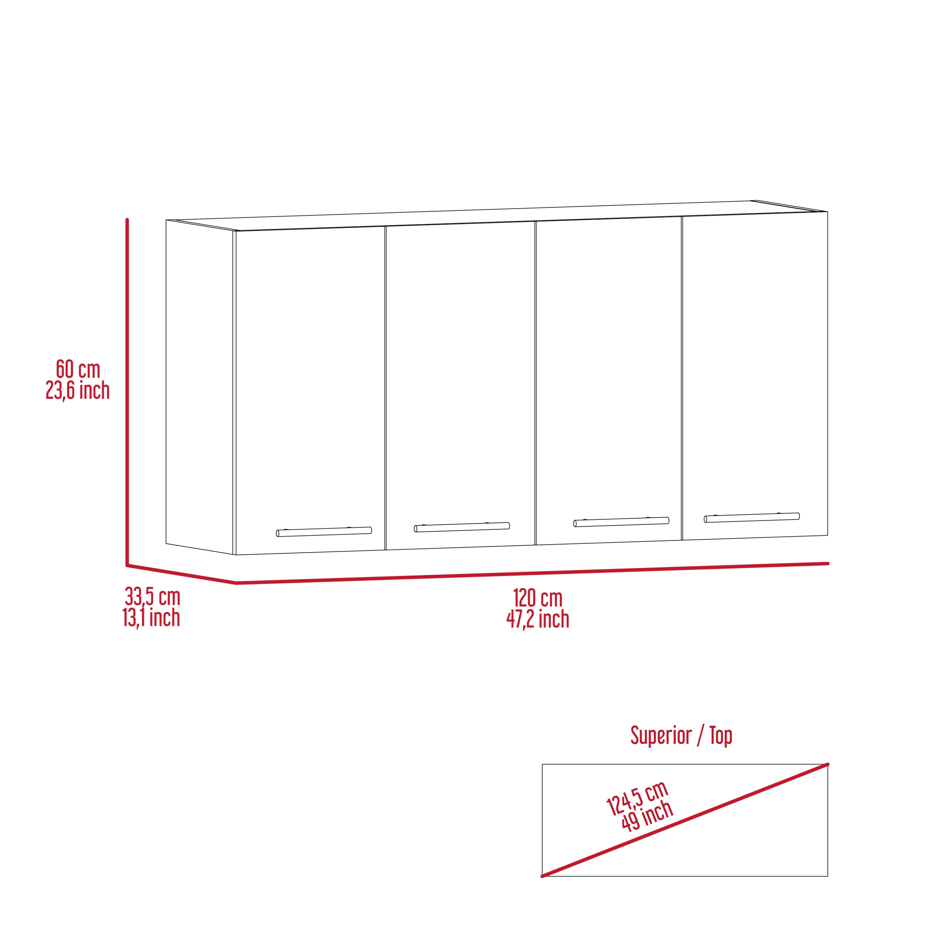 120 Wall Cabinet, Four Doors, Two Cabinets, Two Shelves -Black