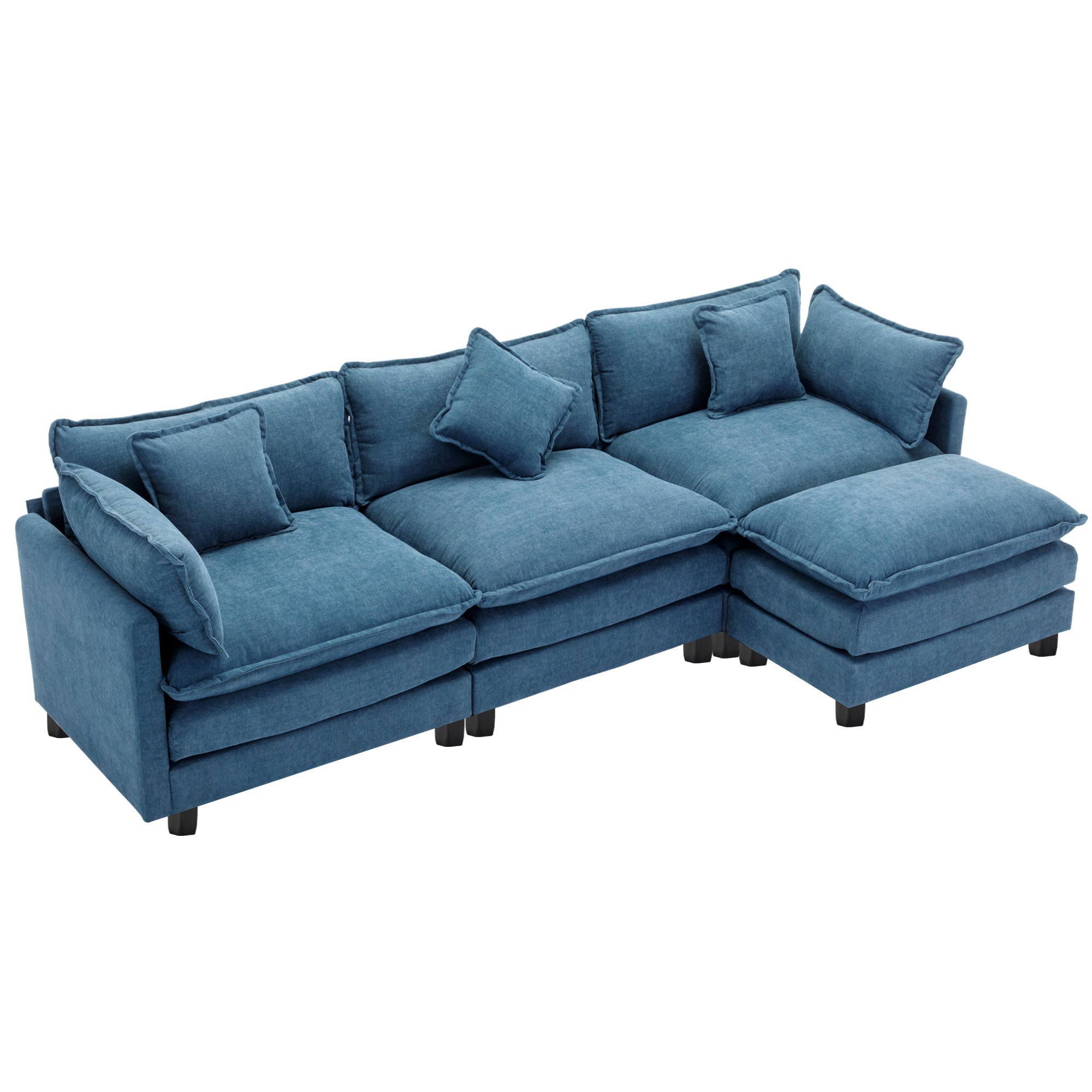 112.2" L-Shape Chenille Upholstered Sofa for Living Room Modern Luxury Sofa Couch with Ottoman, 5 Pillows, Blue