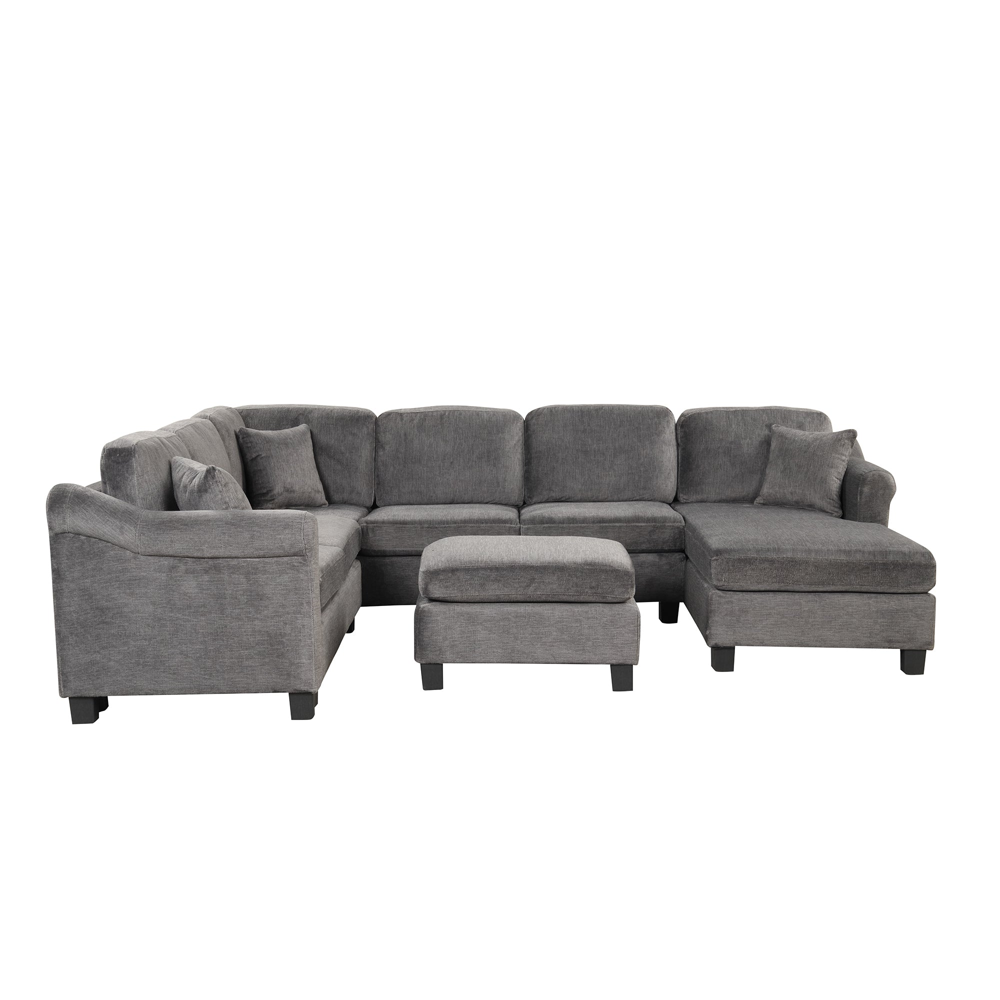 122.1" *91.3" 4pcs Sectional Sofa with Ottoman with Right Side Chaise velvet fabric Dark Gray