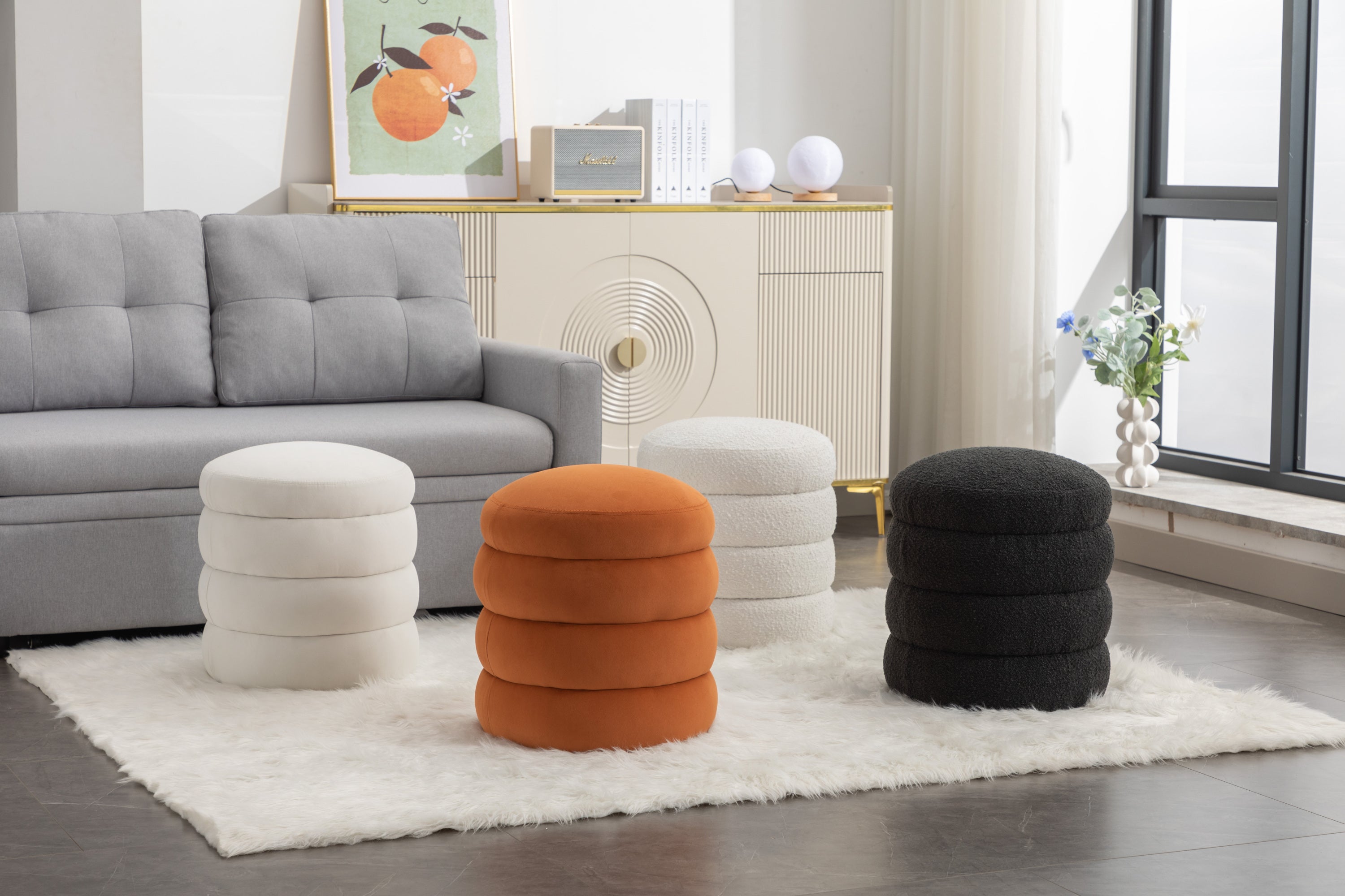 006-Soft Velvet Round Ottoman Footrest Stool