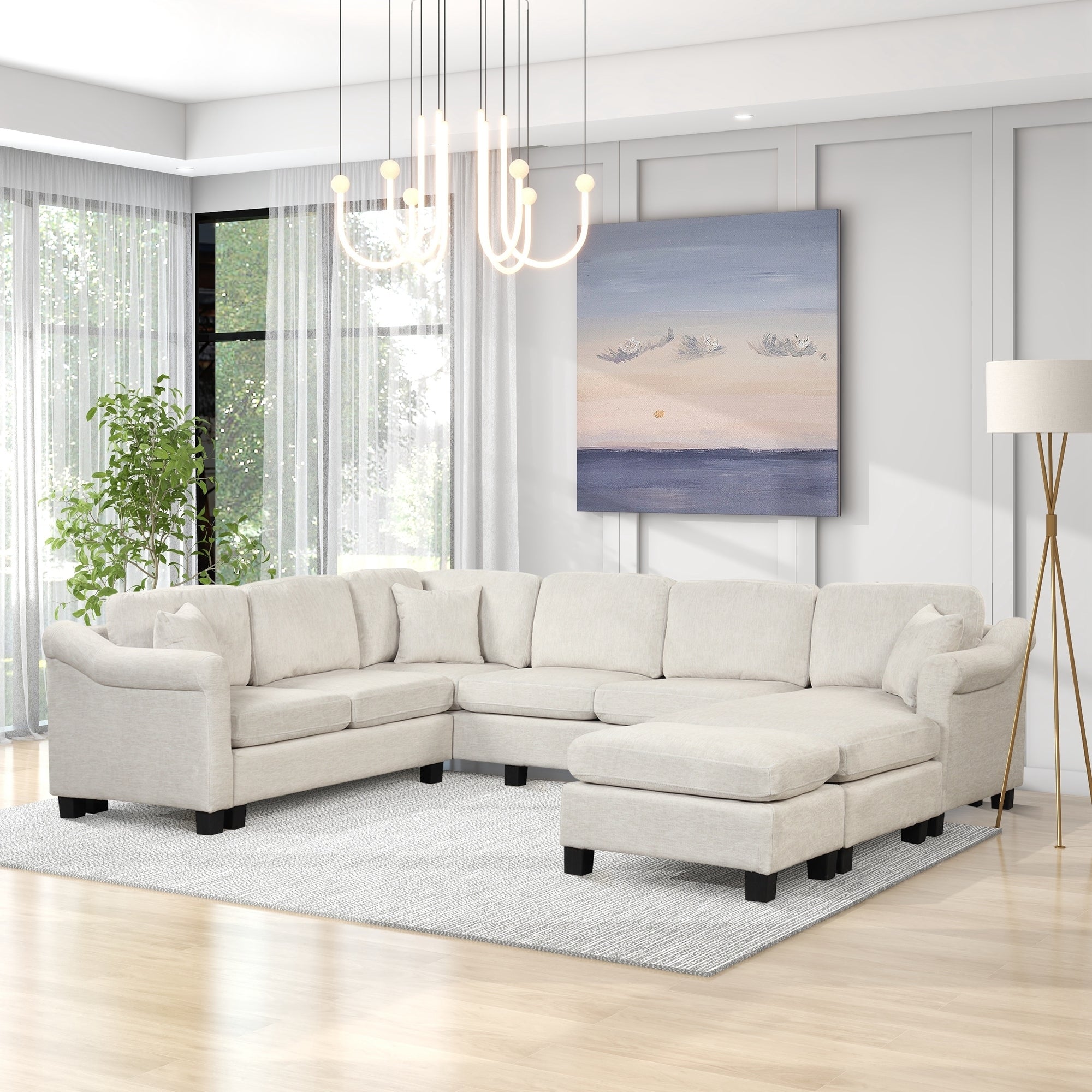 122.1" *91.3" 4pcs Sectional Sofa with Ottoman with Right Side Chaise velvet fabric White