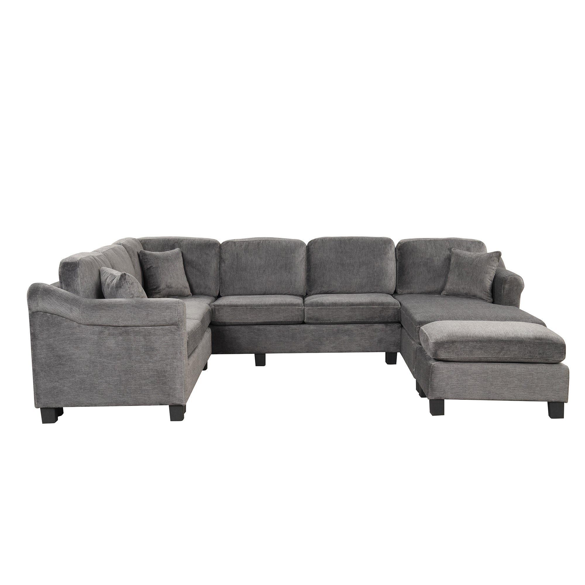 122.1" *91.3" 4pcs Sectional Sofa with Ottoman with Right Side Chaise velvet fabric Dark Gray