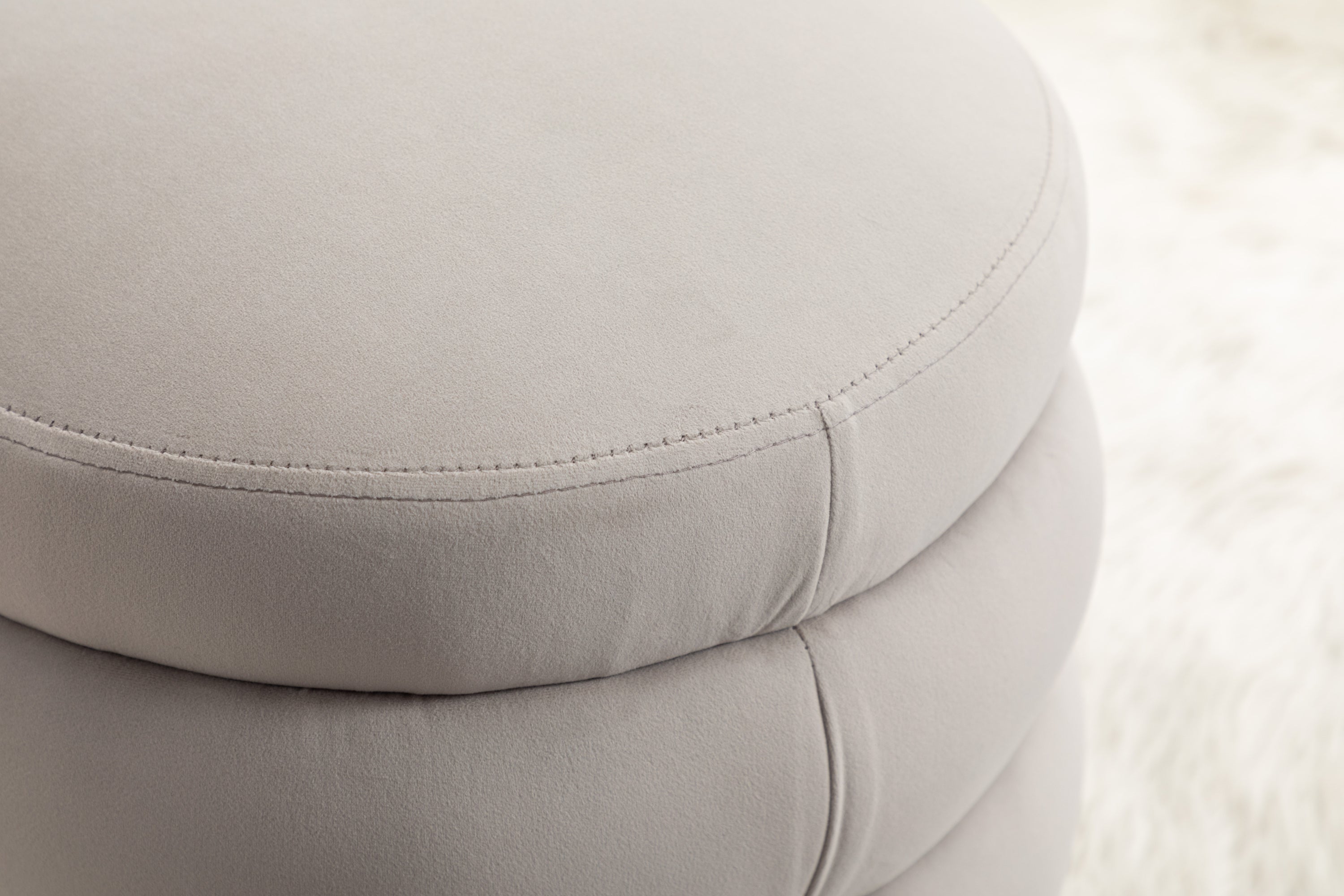 006-Soft Velvet Round Ottoman Footrest Stool,Light Gray