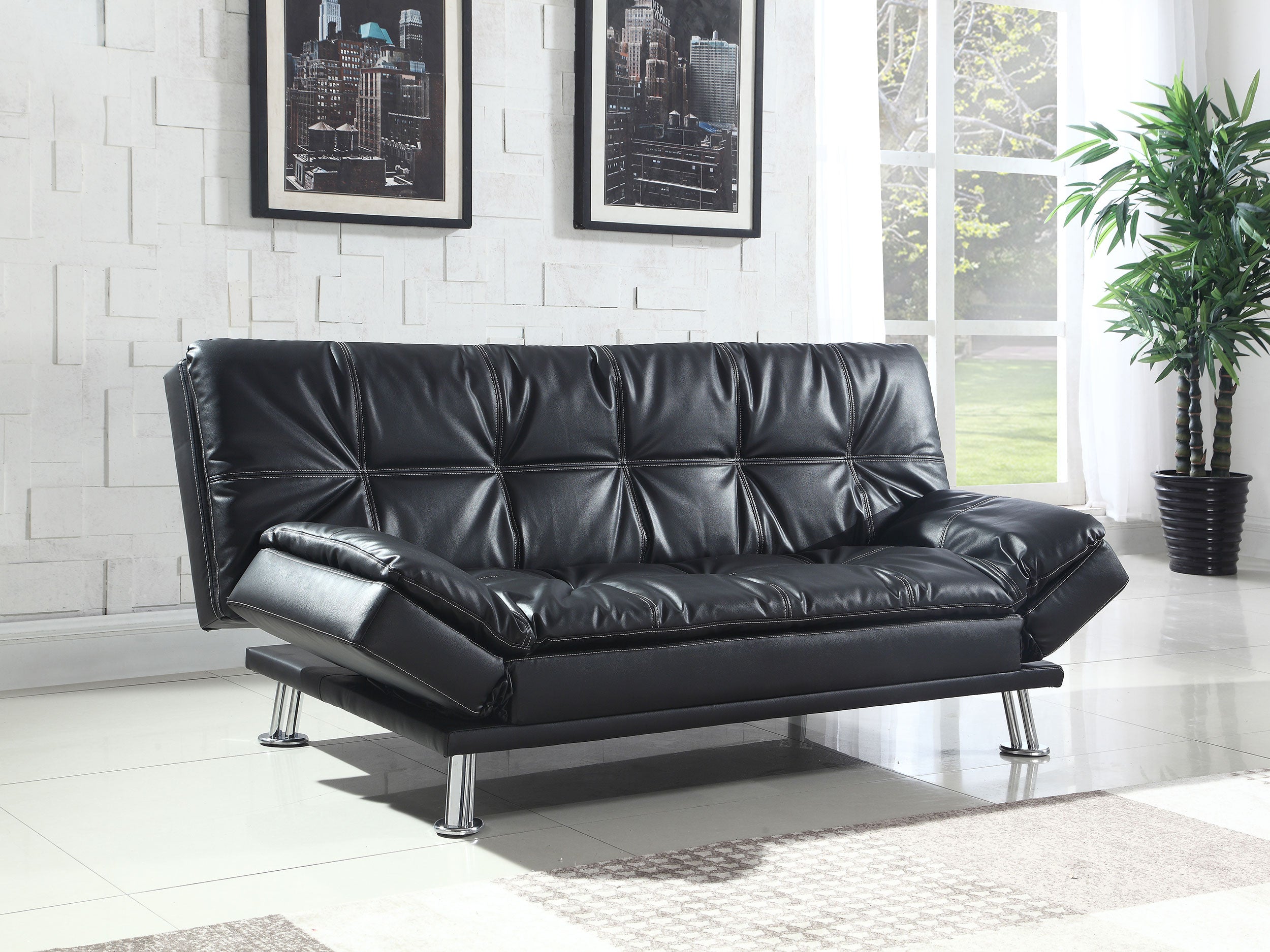 Briyon Tufted Back Upholstered Sofa Bed Black Sofa Bed Black