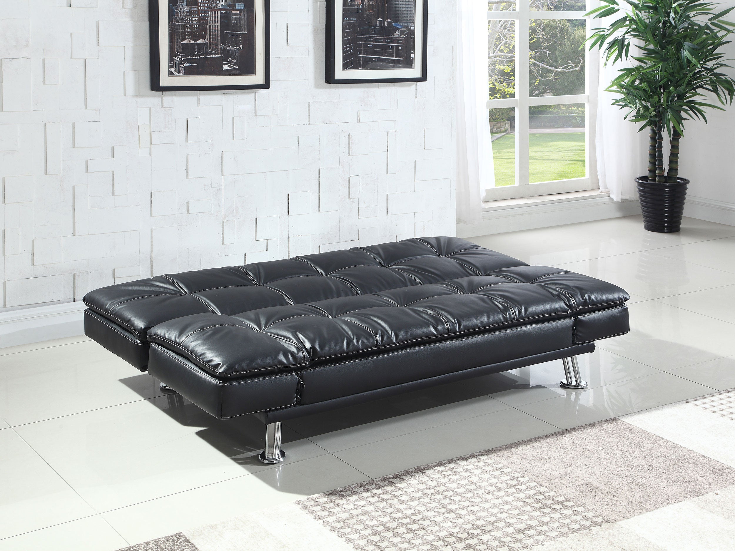 Briyon Tufted Back Upholstered Sofa Bed Black Sofa Bed Black