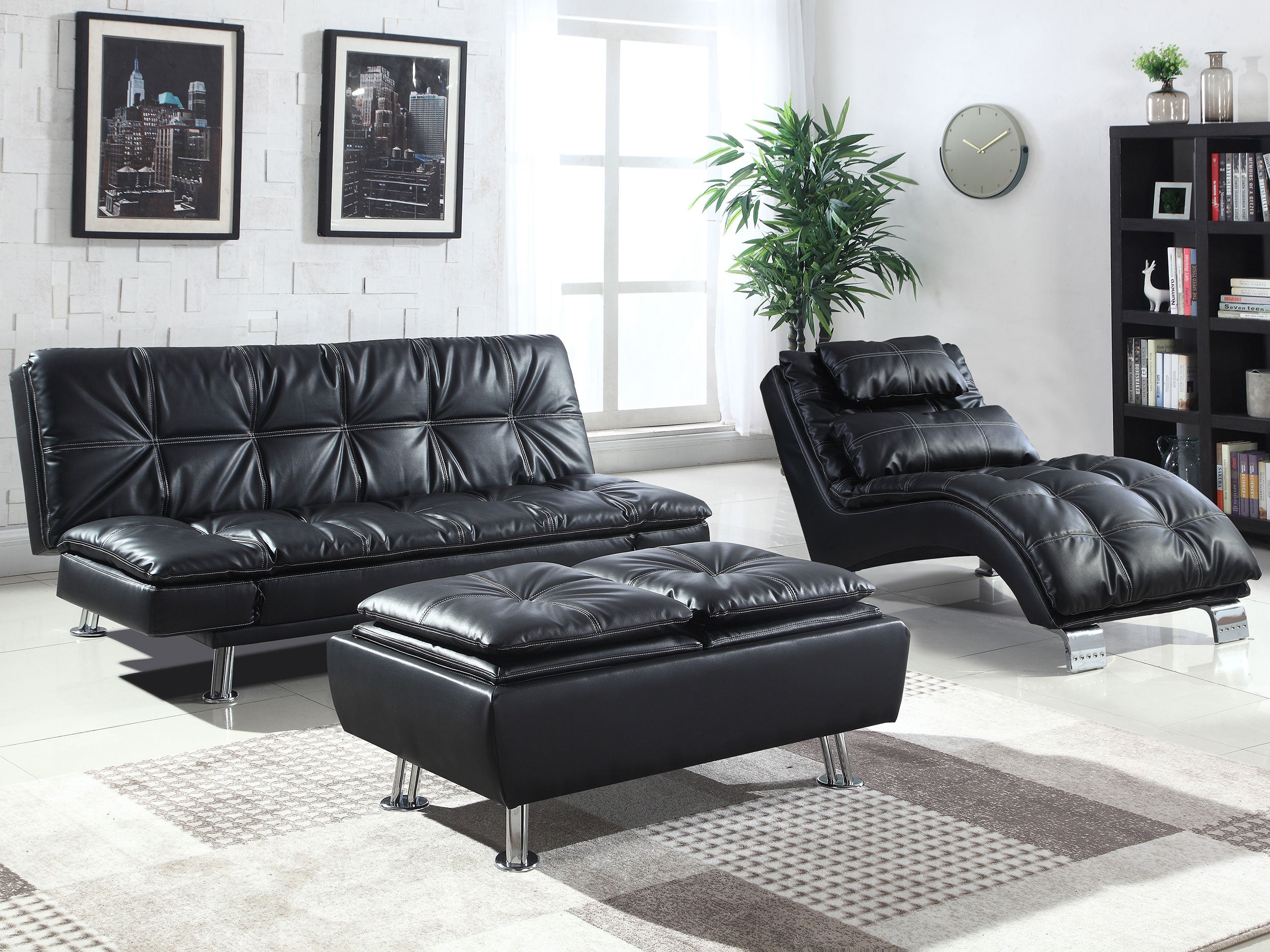 Briyon Tufted Back Upholstered Sofa Bed Black Sofa Bed Black