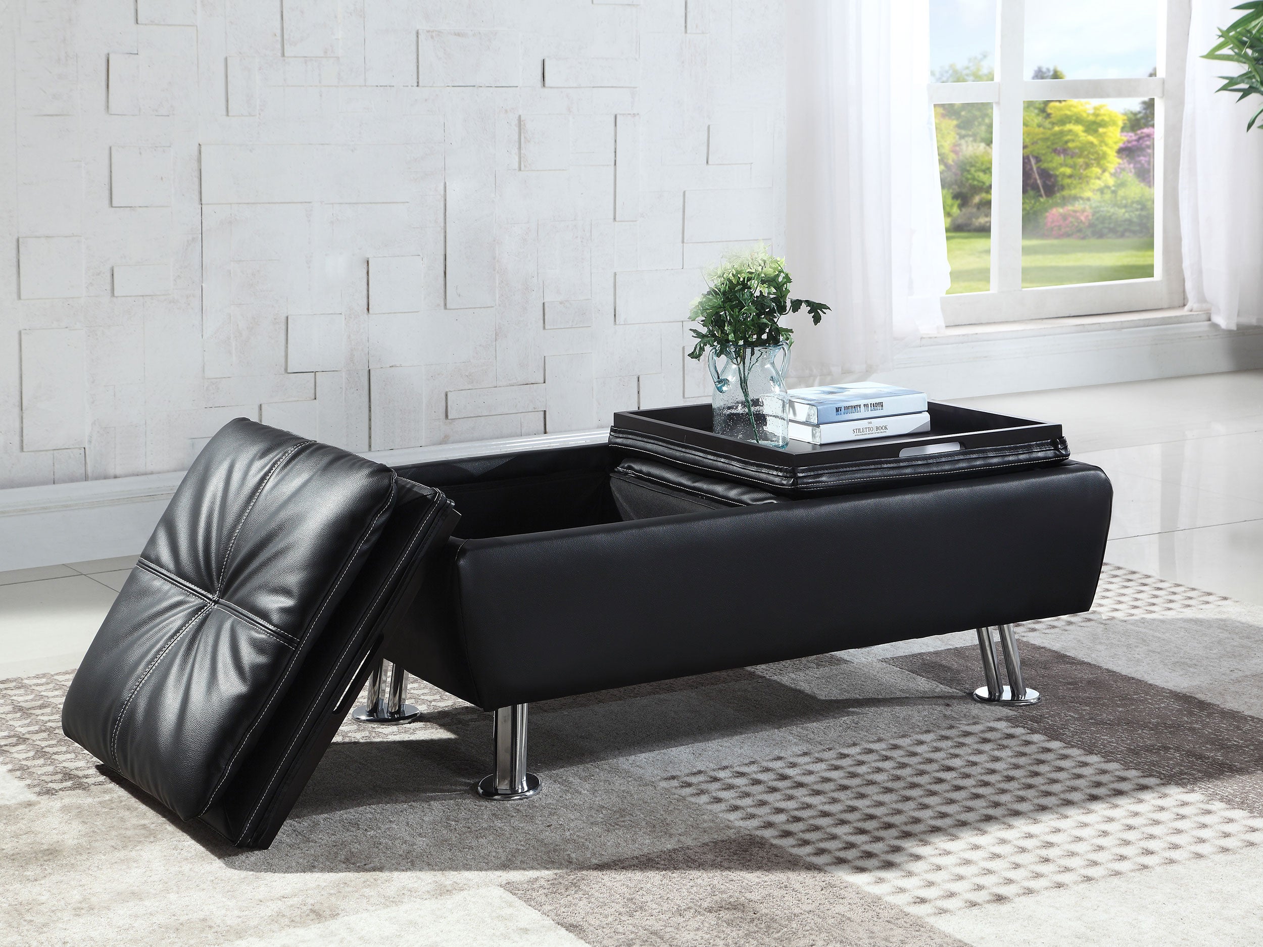 Dilleston Storage Ottoman with Removable Trays Black