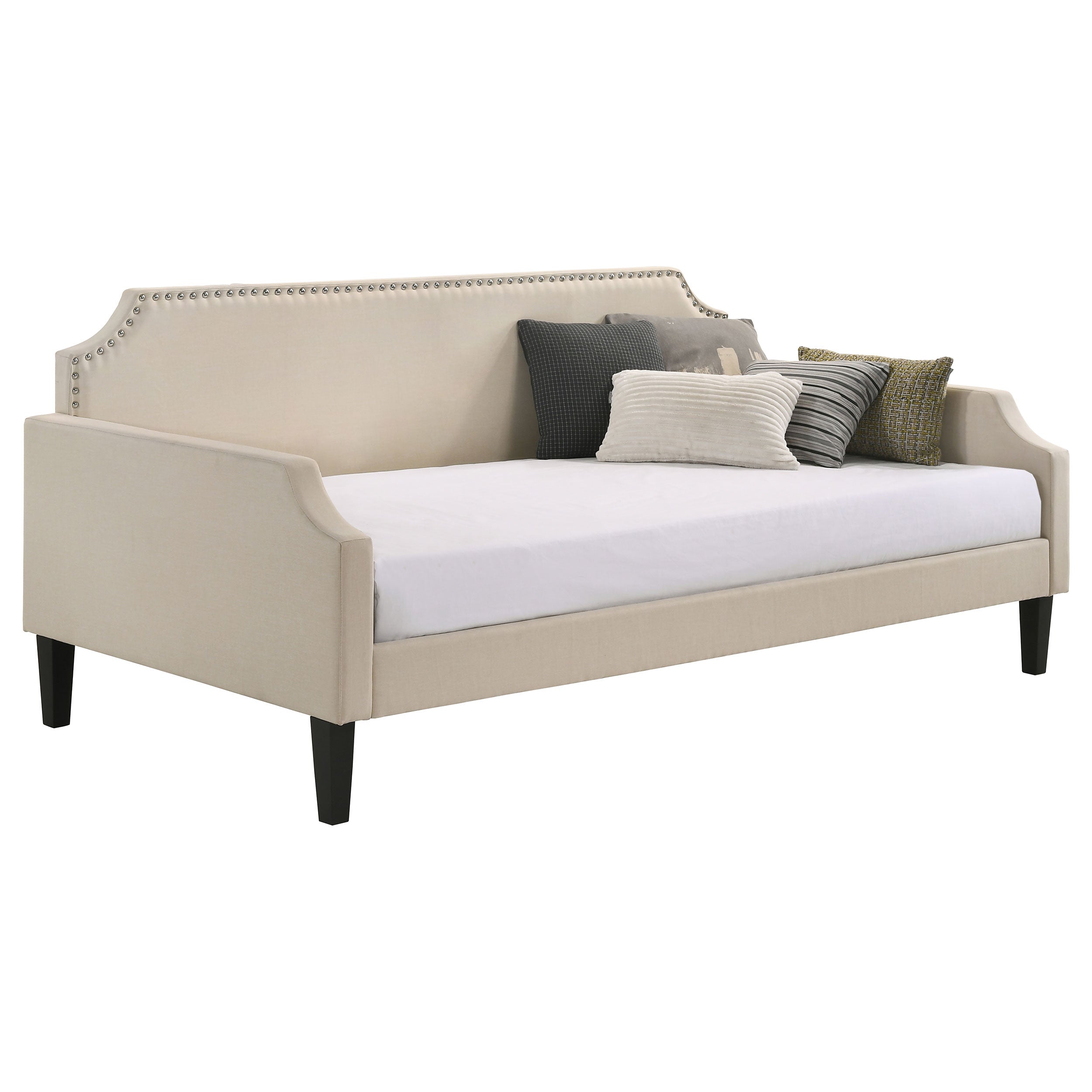 Olivia Upholstered Twin Daybed with Nailhead Trim Twin Daybed Beige