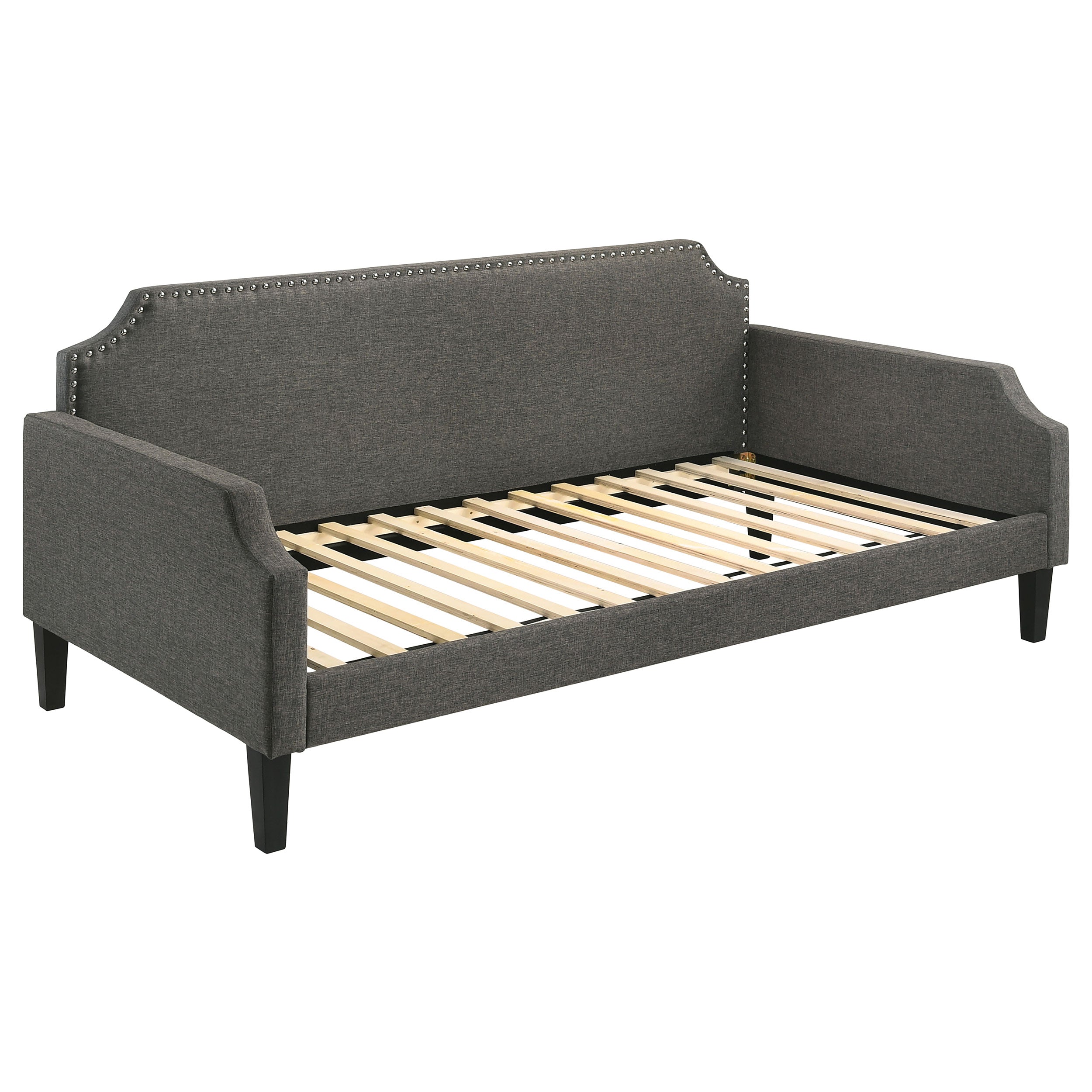 Olivia Upholstered Twin Daybed with Nailhead Trim Twin Daybed Grey