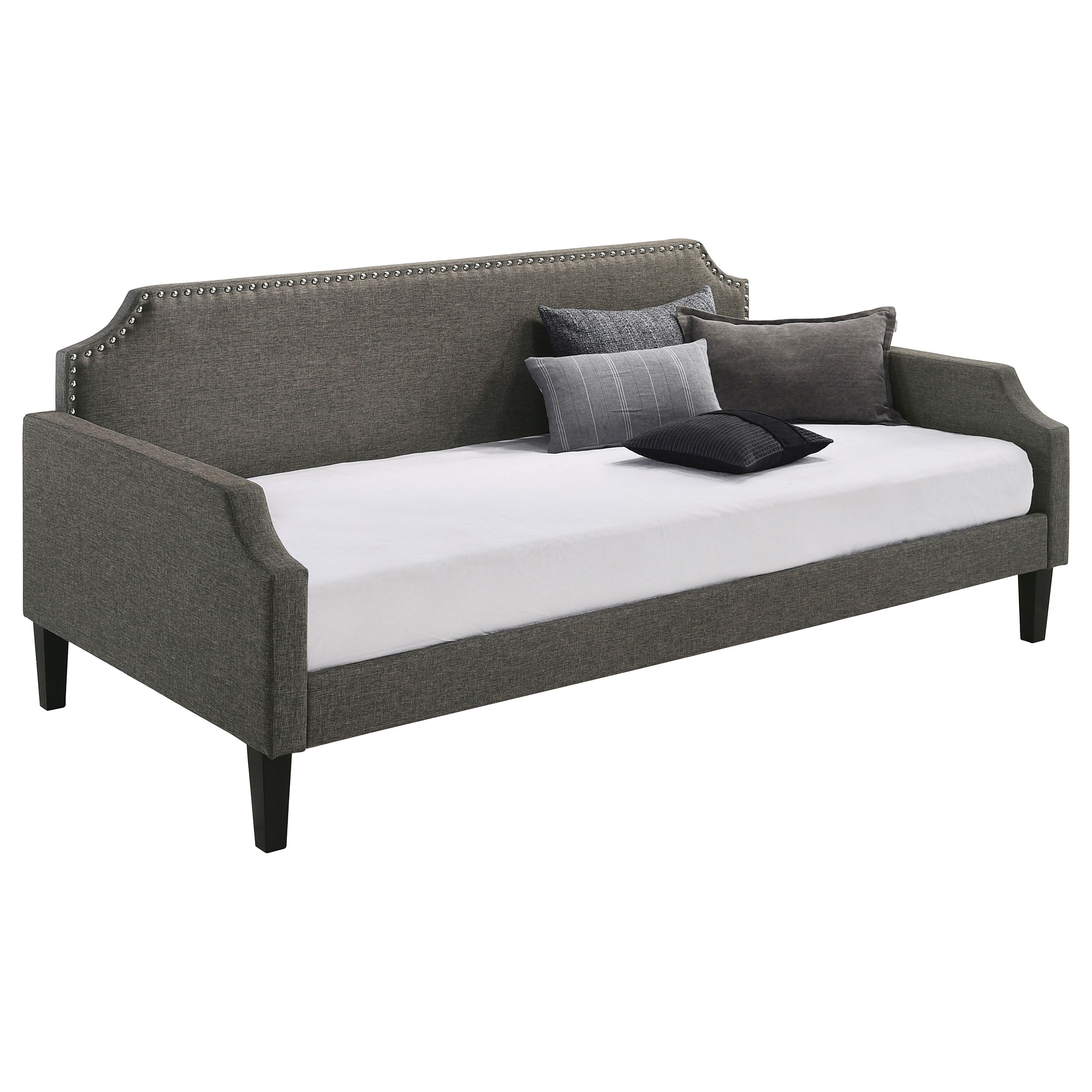 Olivia Upholstered Twin Daybed with Nailhead Trim Twin Daybed Grey